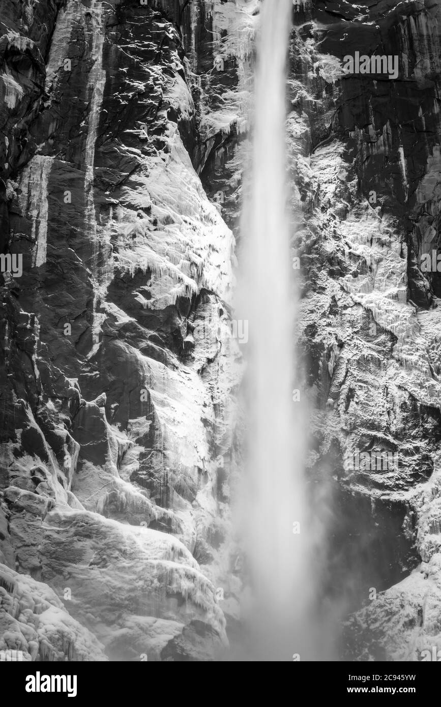Detail of Bridalveil Fall in winter, Yosemite Valley, Yosemite National Park, California USA Stock Photo