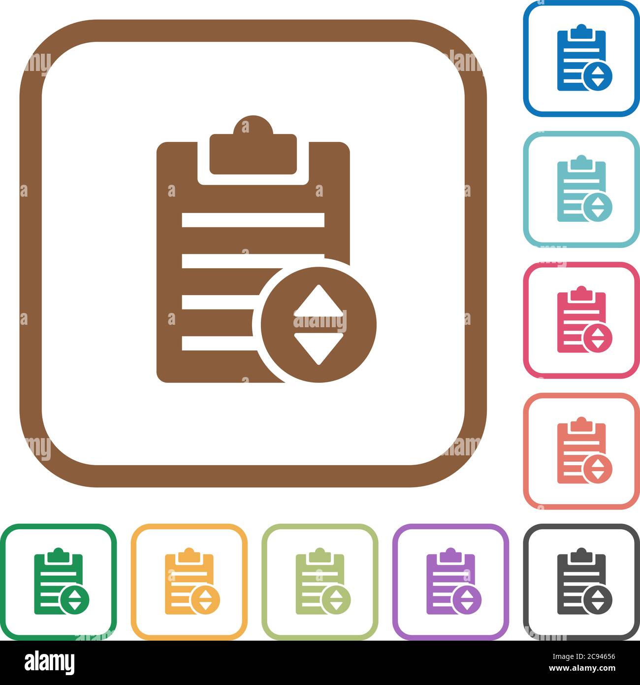 Adjust note priority simple icons in color rounded square frames on white background Stock Vector