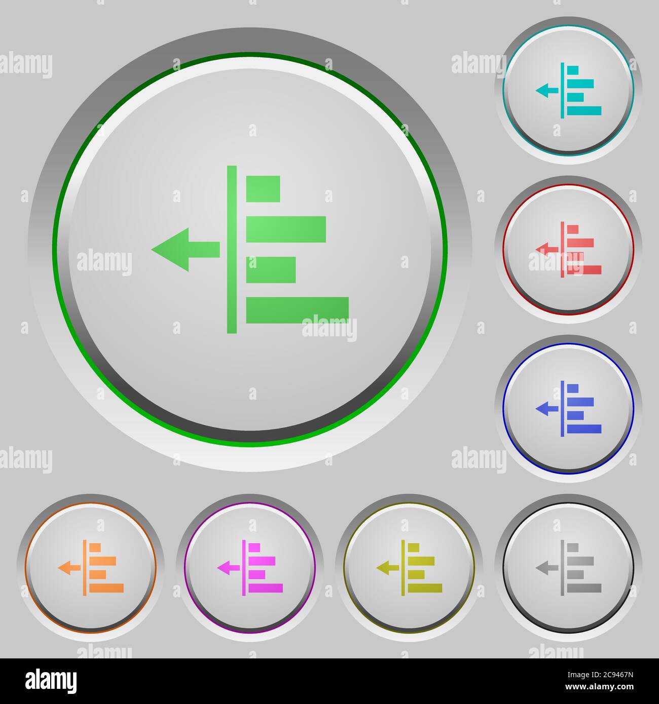 Decrease left indentation of content color icons on sunk push buttons Stock Vector