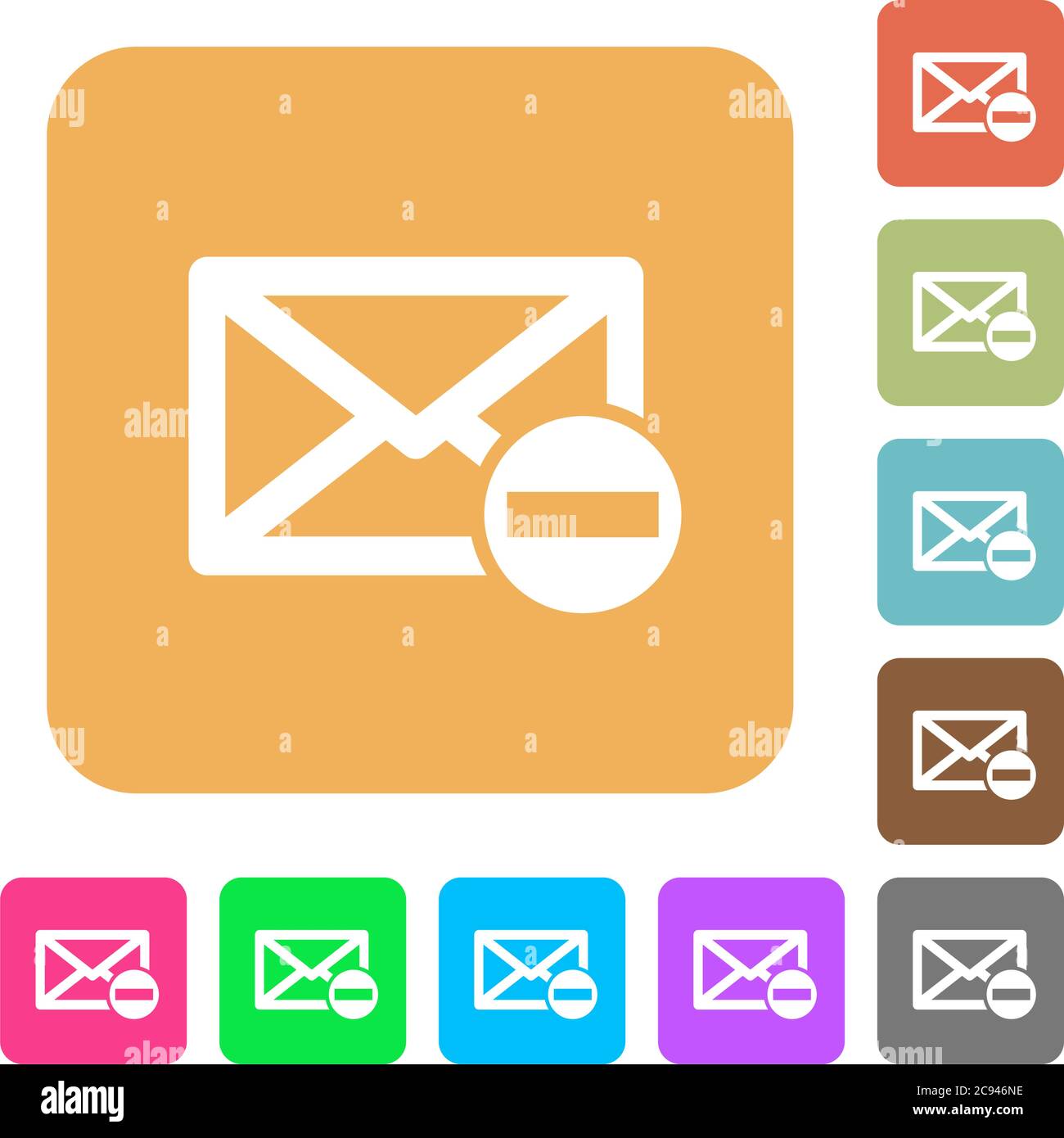 Remove mail flat icons on rounded square vivid color backgrounds. Stock Vector