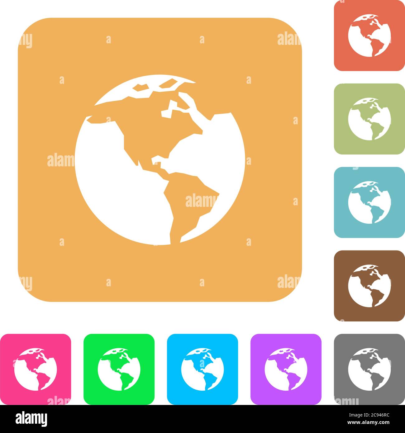 Earth flat icons on rounded square vivid color backgrounds Stock Vector ...