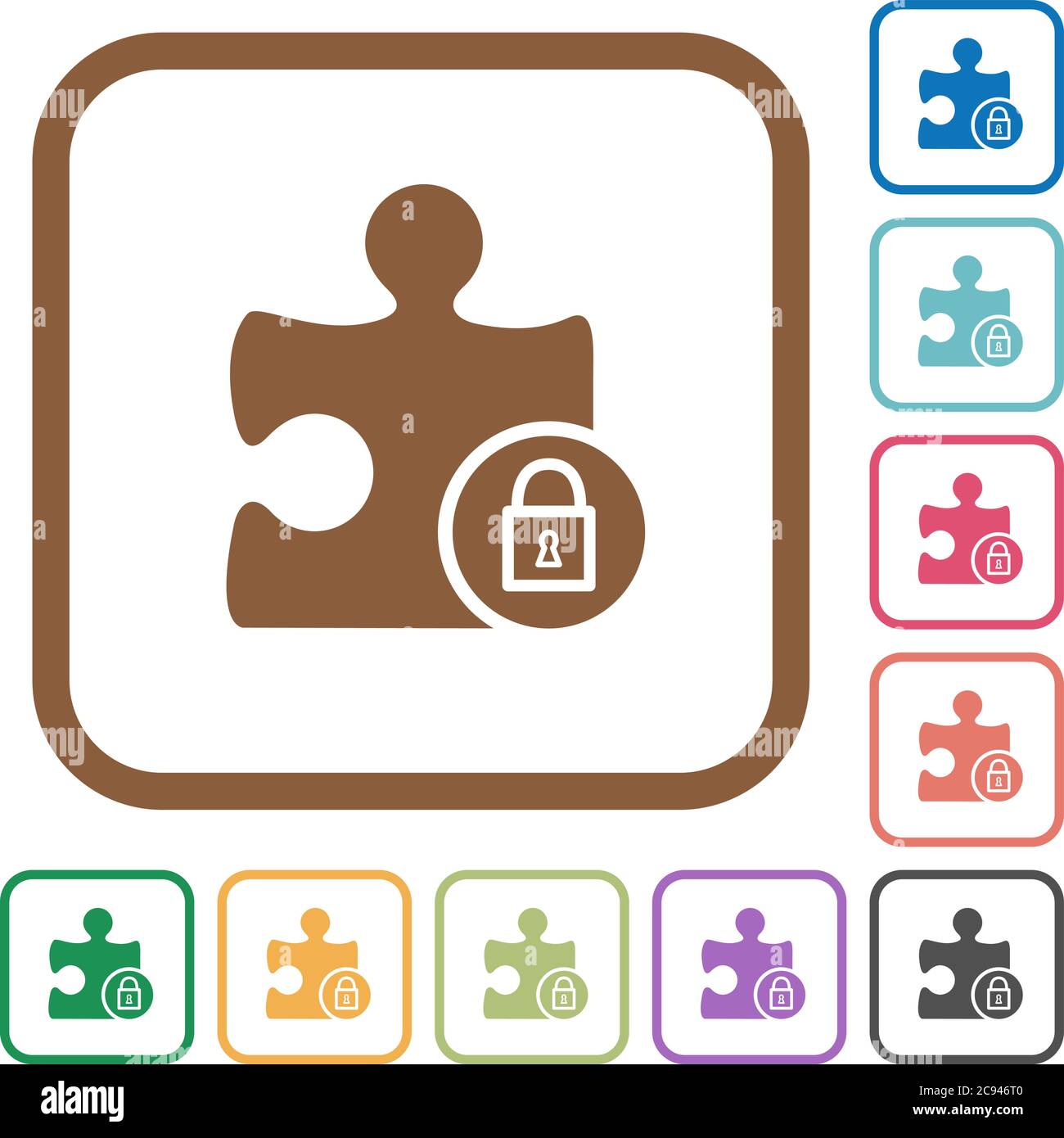 Lock plugin simple icons in color rounded square frames on white background Stock Vector