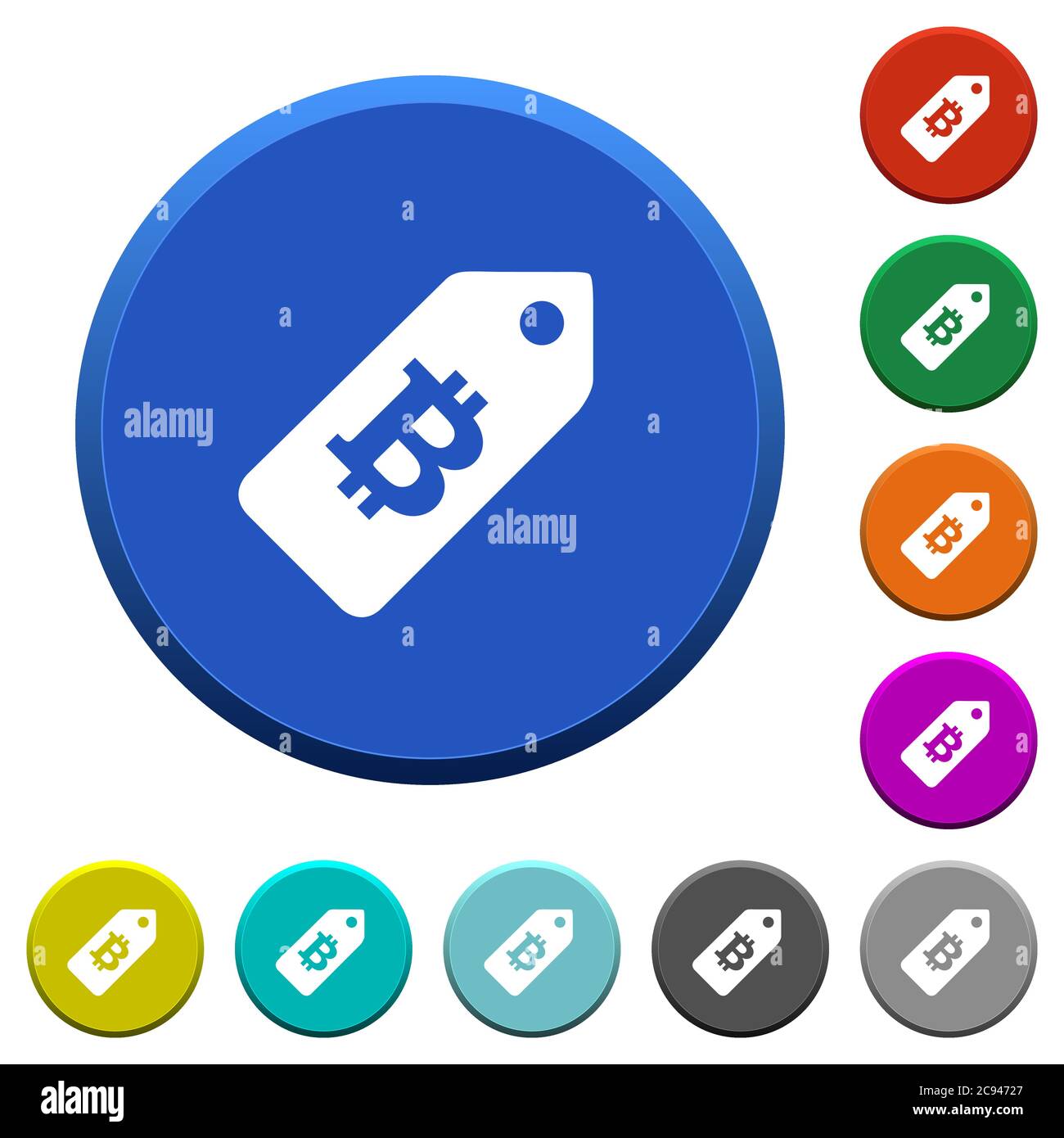Bitcoin price label round color beveled buttons with smooth surfaces ...