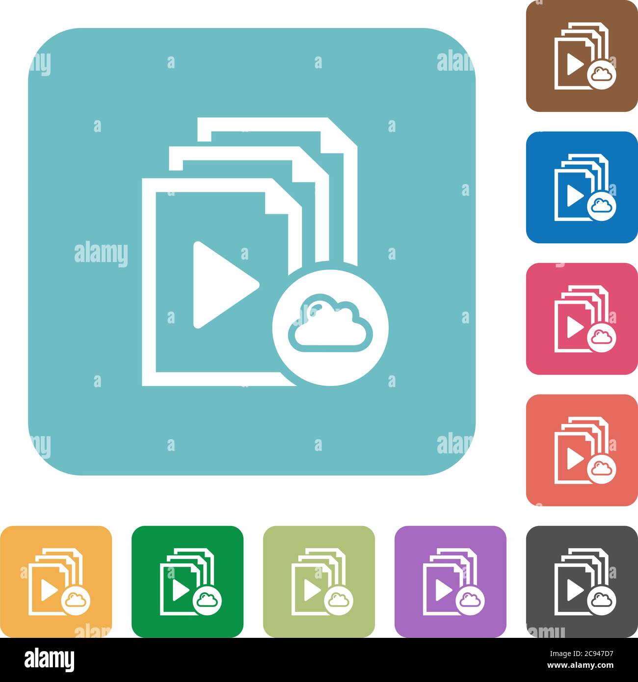 Cloud playlist white flat icons on color rounded square backgrounds Stock Vector