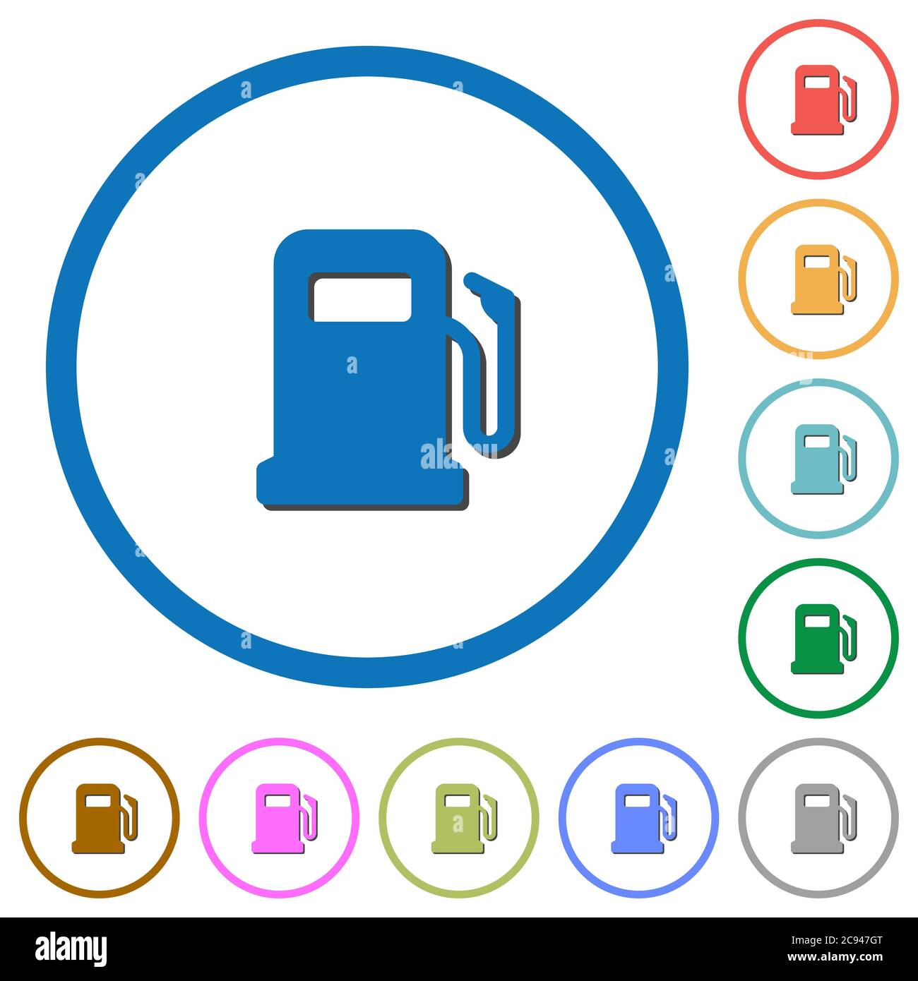 Gas station flat color vector icons with shadows in round outlines on ...