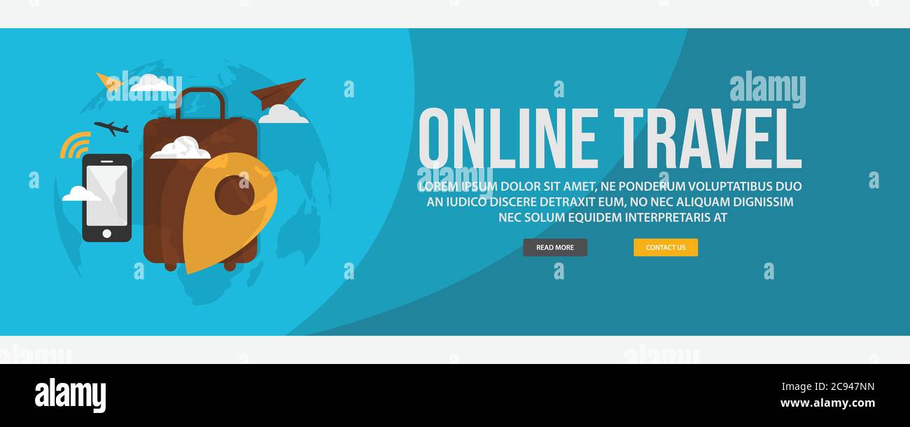 Online travel web banner template design. Flat design style Online travel web banner vector illustration design Stock Vector