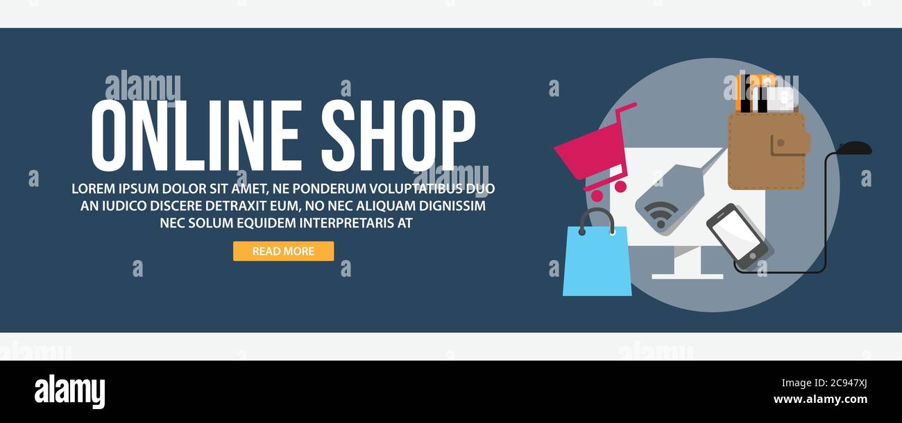 Online shopping web banner template design. Flat design style online shopping web banner vector illustration design Stock Vector
