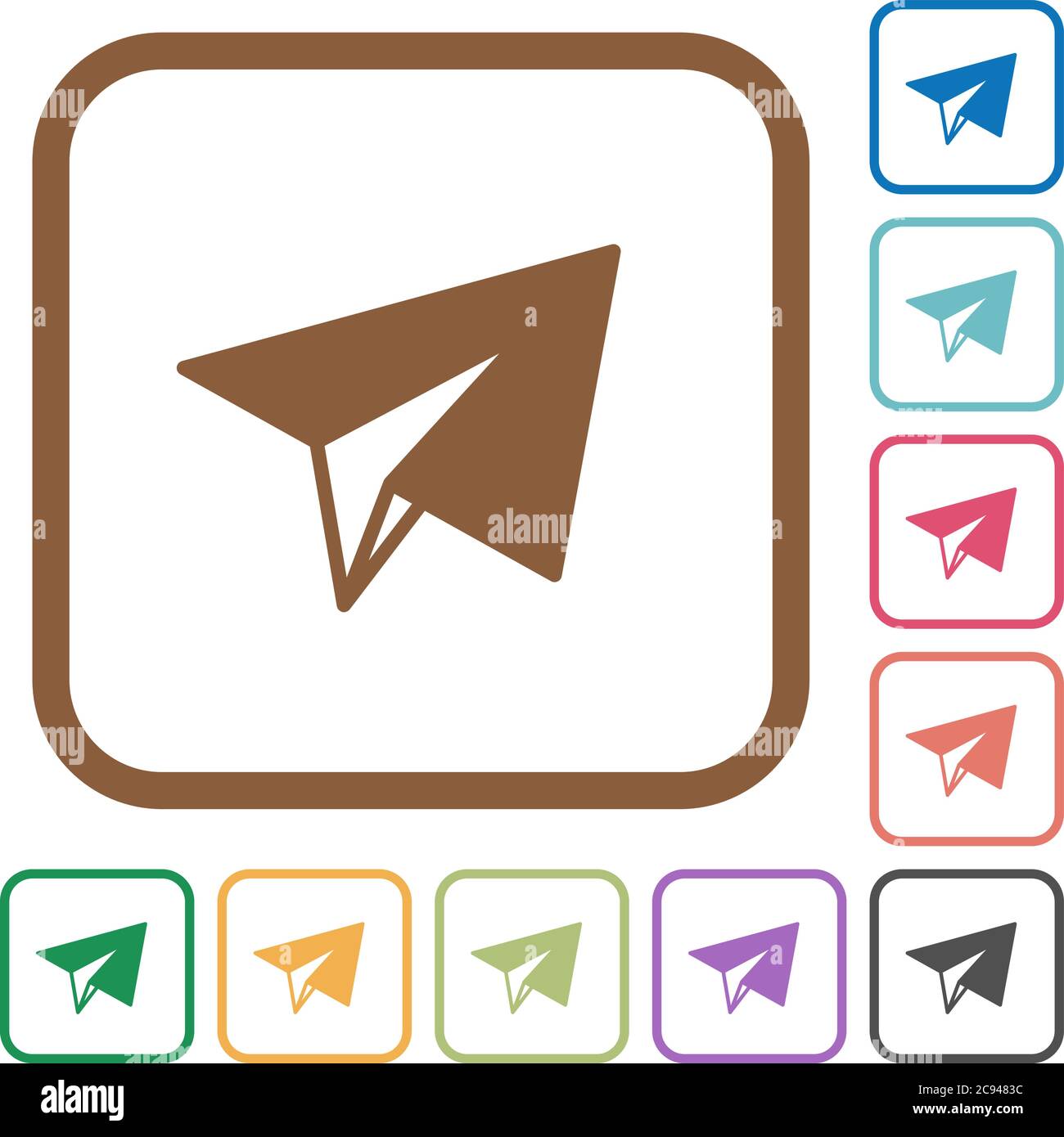 Paper plane simple icons in color rounded square frames on white ...
