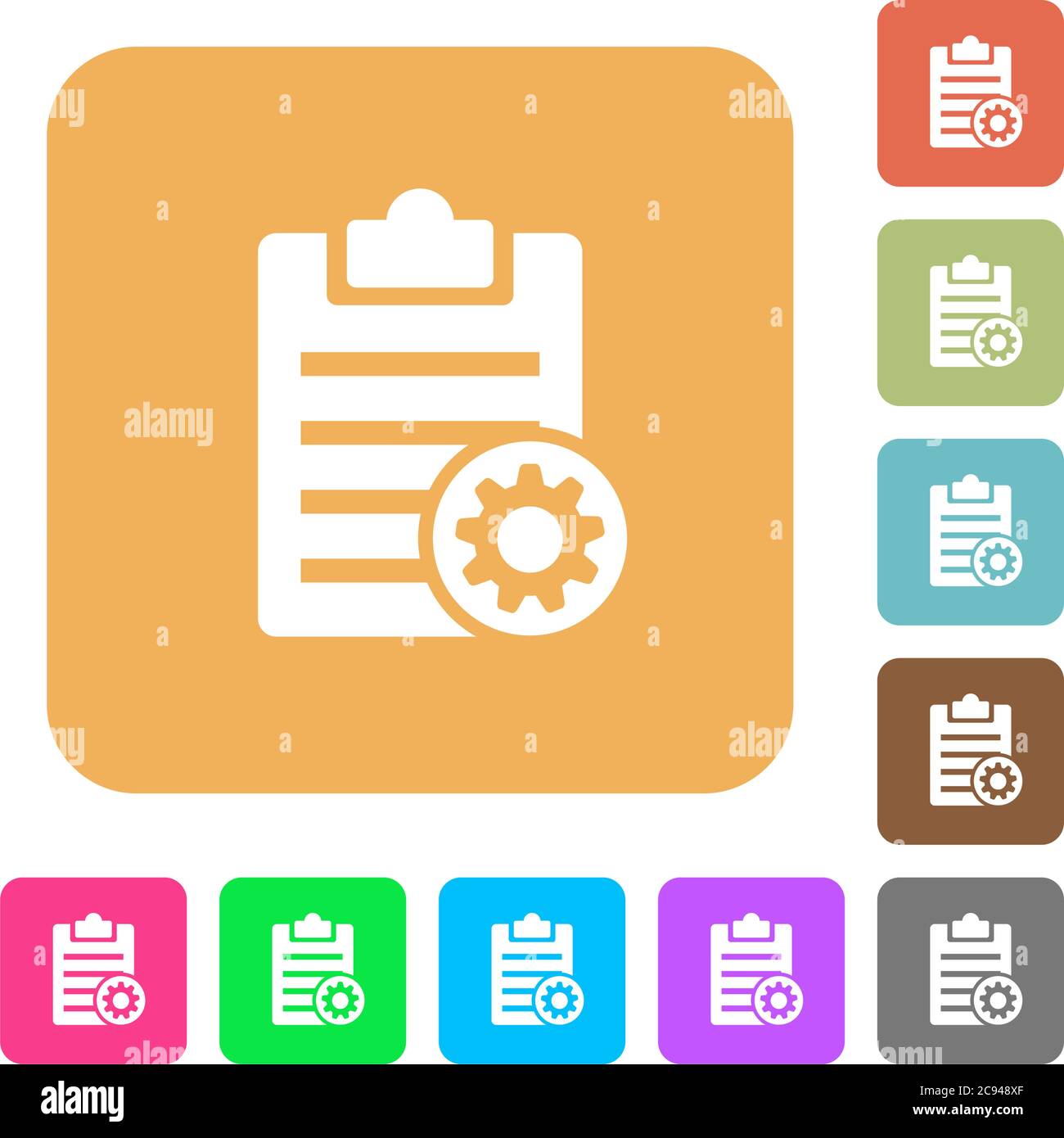 Note settings flat icons on rounded square vivid color backgrounds. Stock Vector
