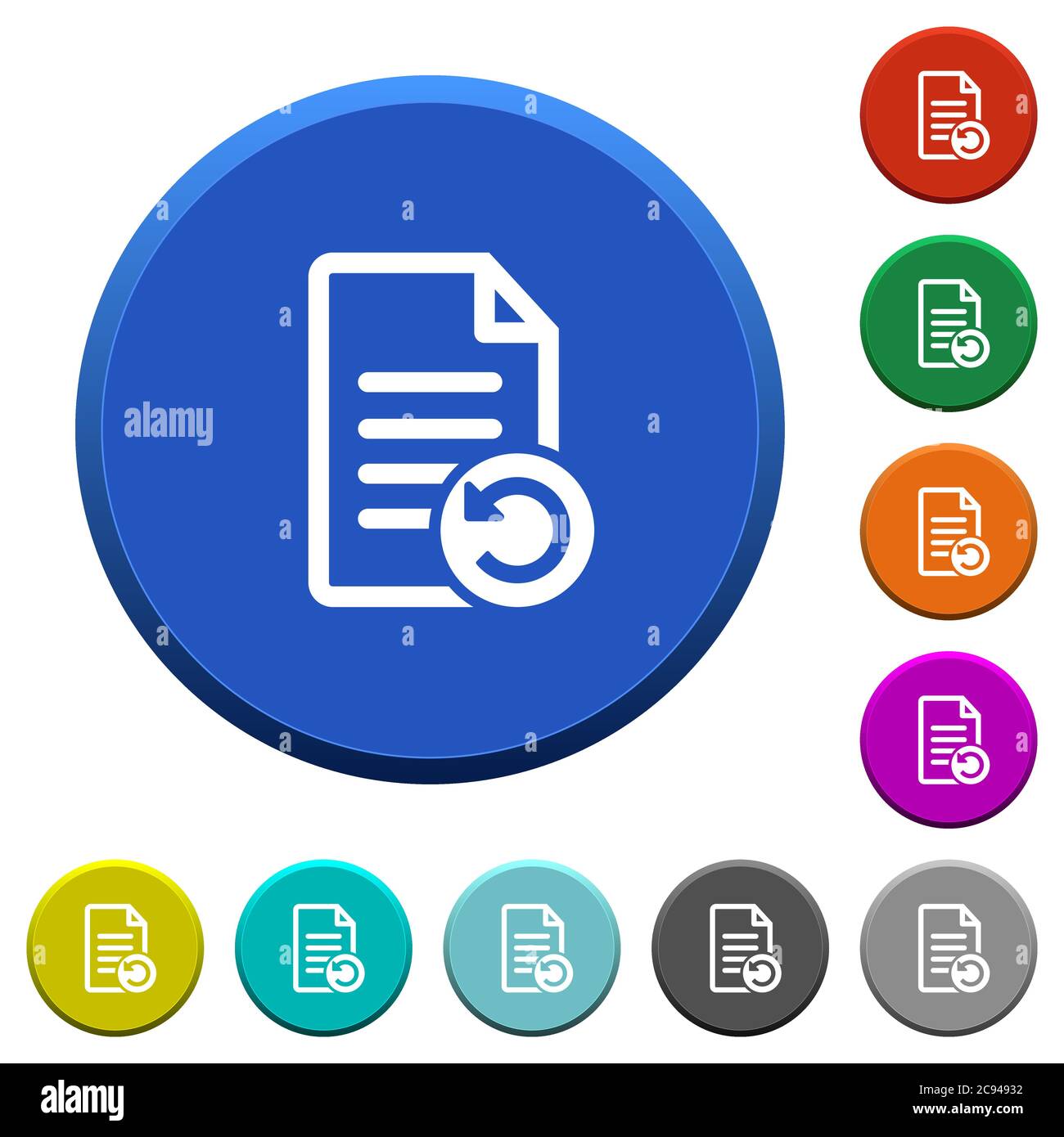 Undo document changes round color beveled buttons with smooth surfaces and flat white icons Stock Vector