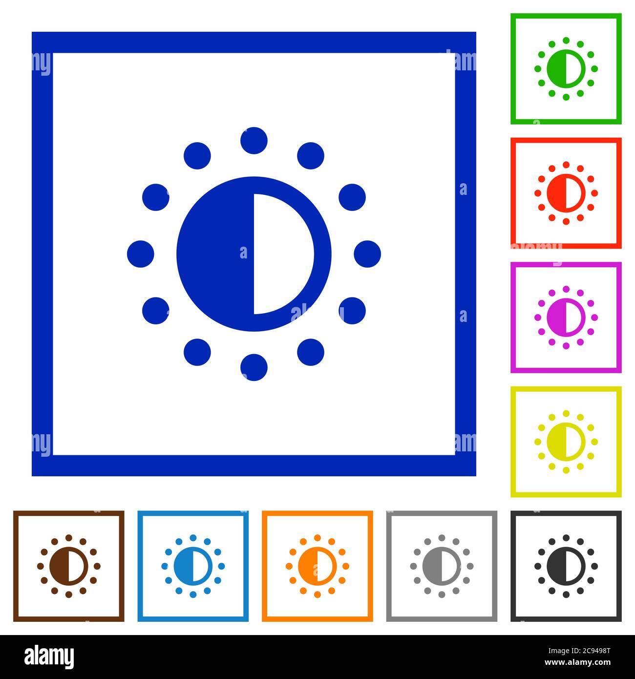 Saturation control flat color icons in square frames on white ...