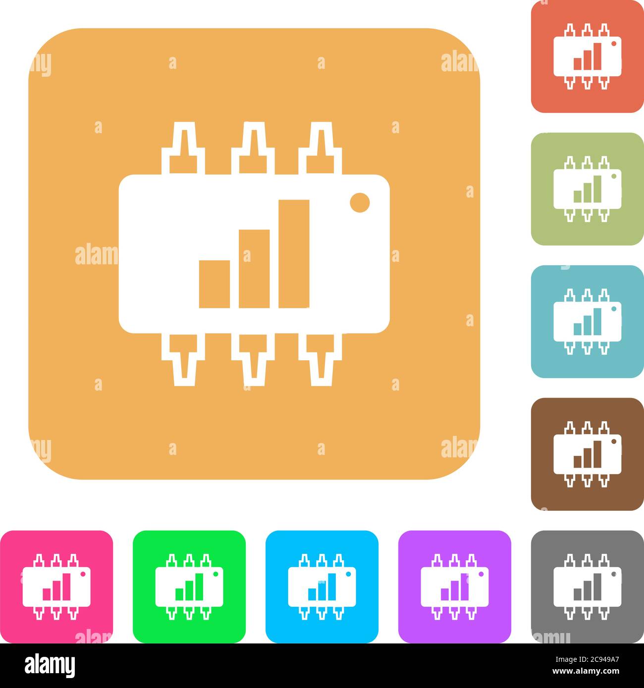 Hardware acceleration flat icons on rounded square vivid color backgrounds. Stock Vector