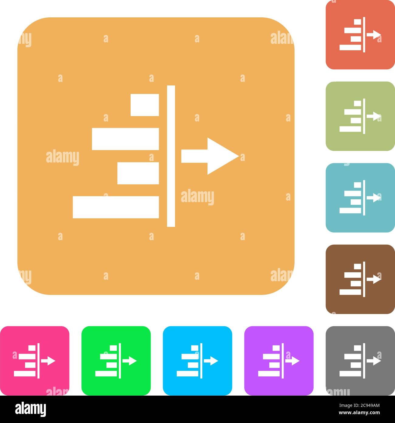 Decrease right indentation of content flat icons on rounded square vivid color backgrounds. Stock Vector