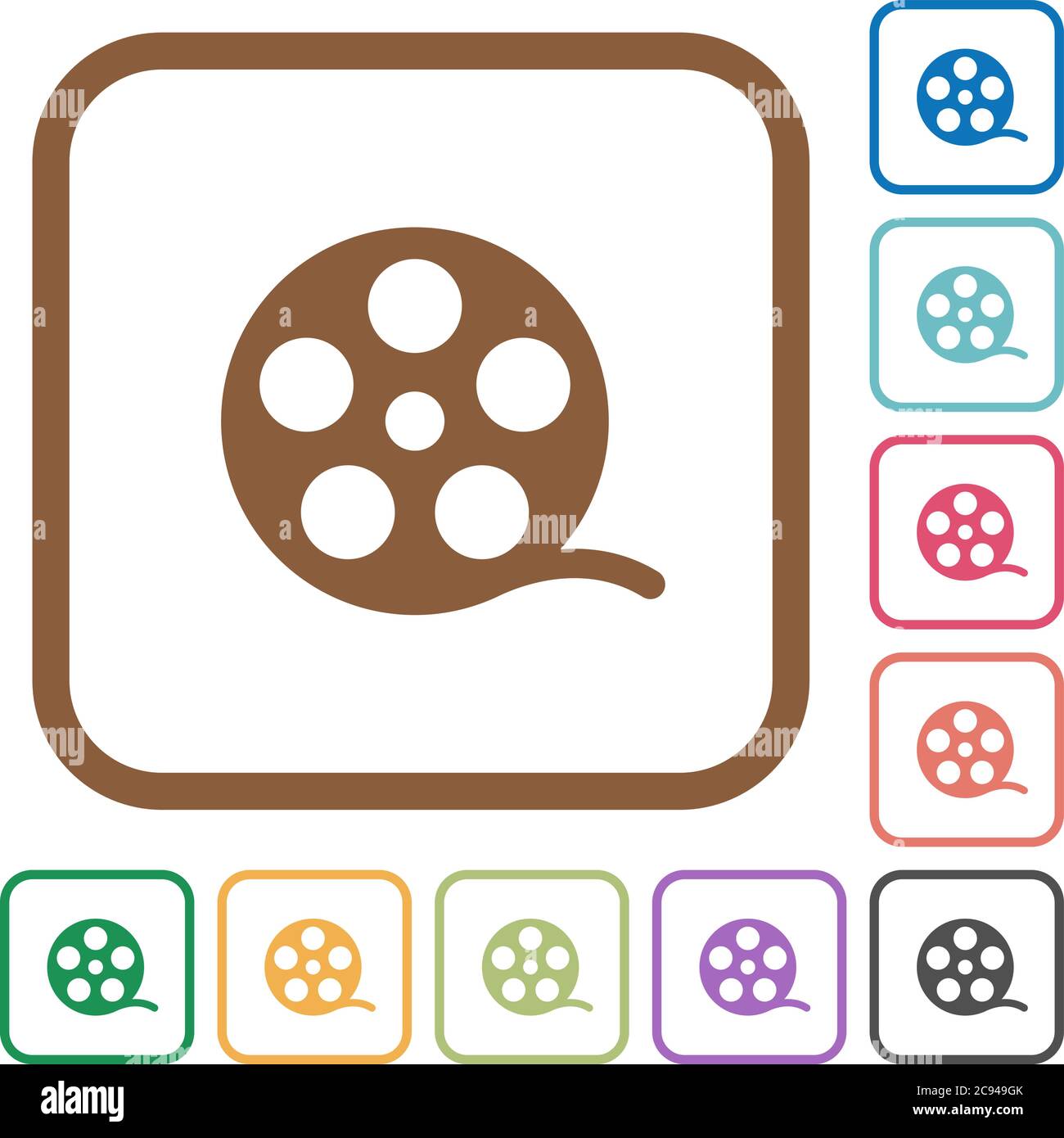 Movie roll simple icons in color rounded square frames on white ...