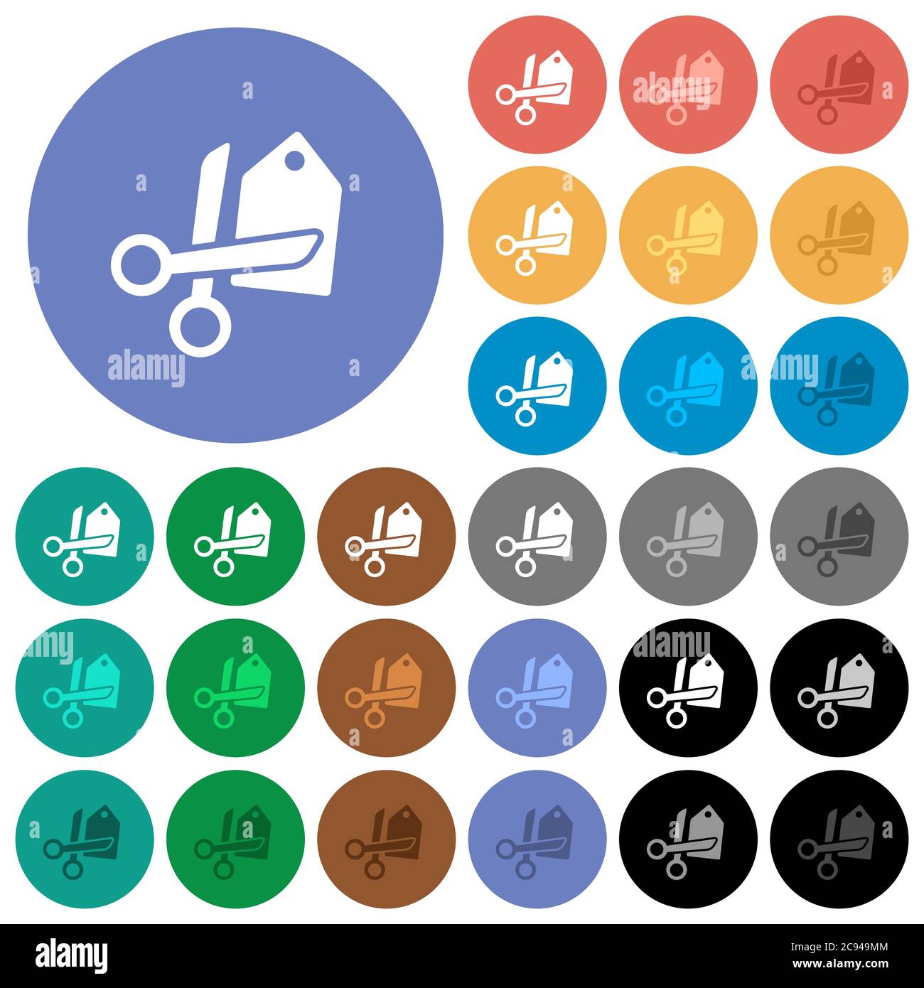 Price cut multi colored flat icons on round backgrounds. Included white ...