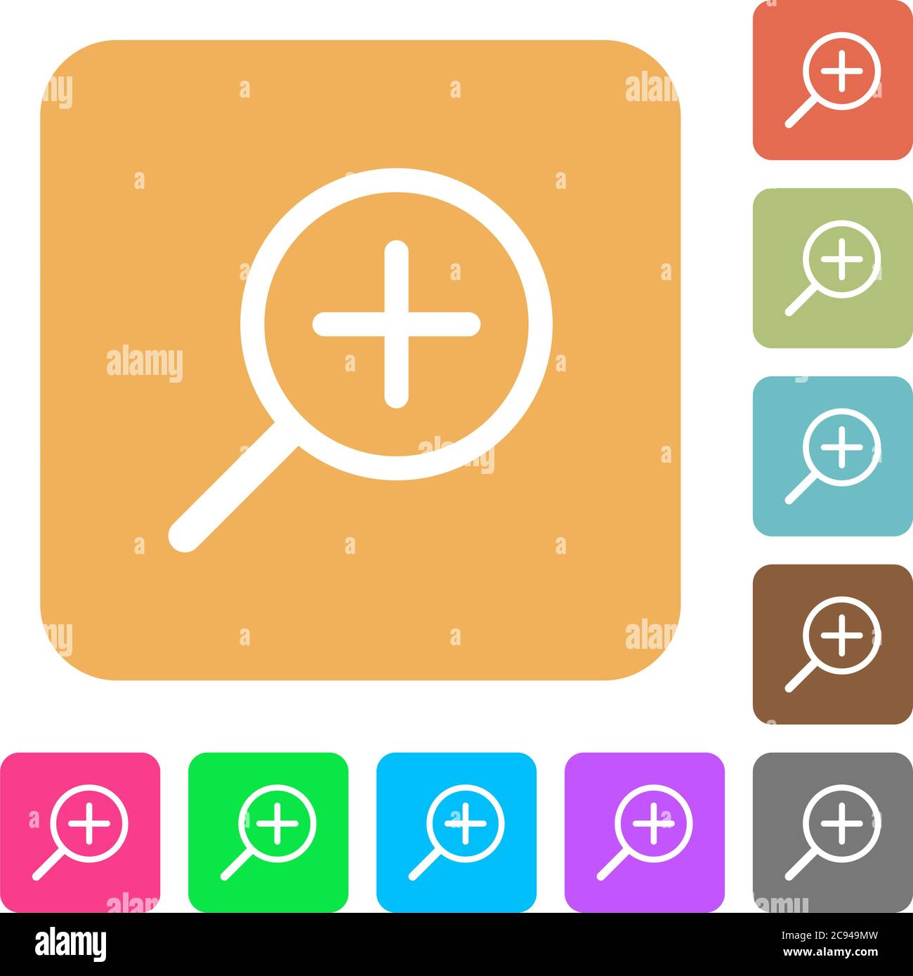 Zoom in flat icons on rounded square vivid color backgrounds Stock ...