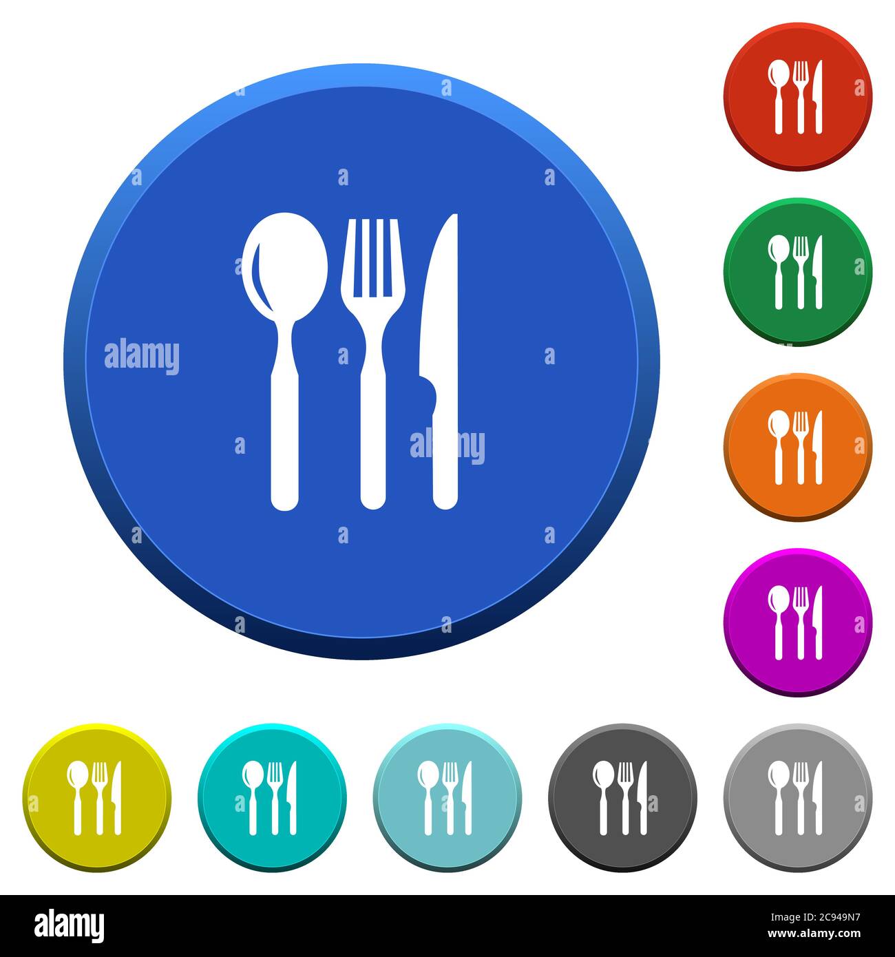 Restaurant round color beveled buttons with smooth surfaces and flat ...