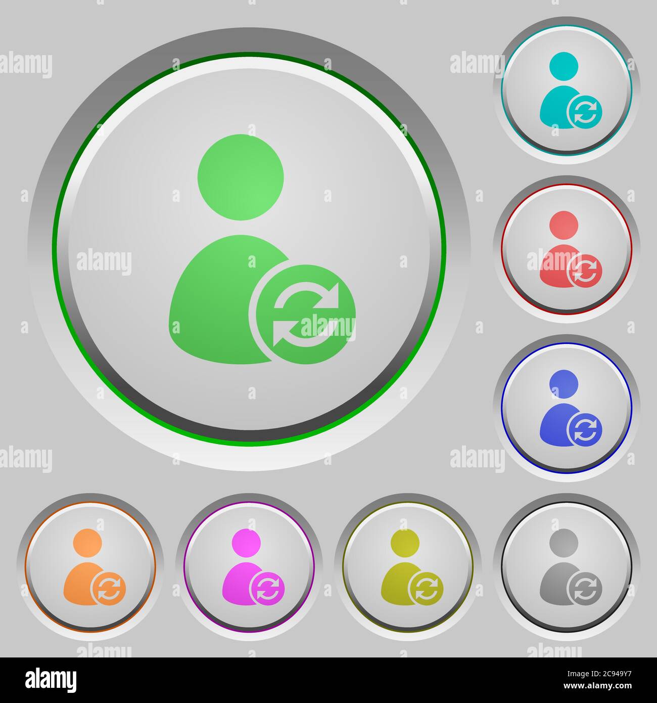 Refresh user account color icons on sunk push buttons Stock Vector