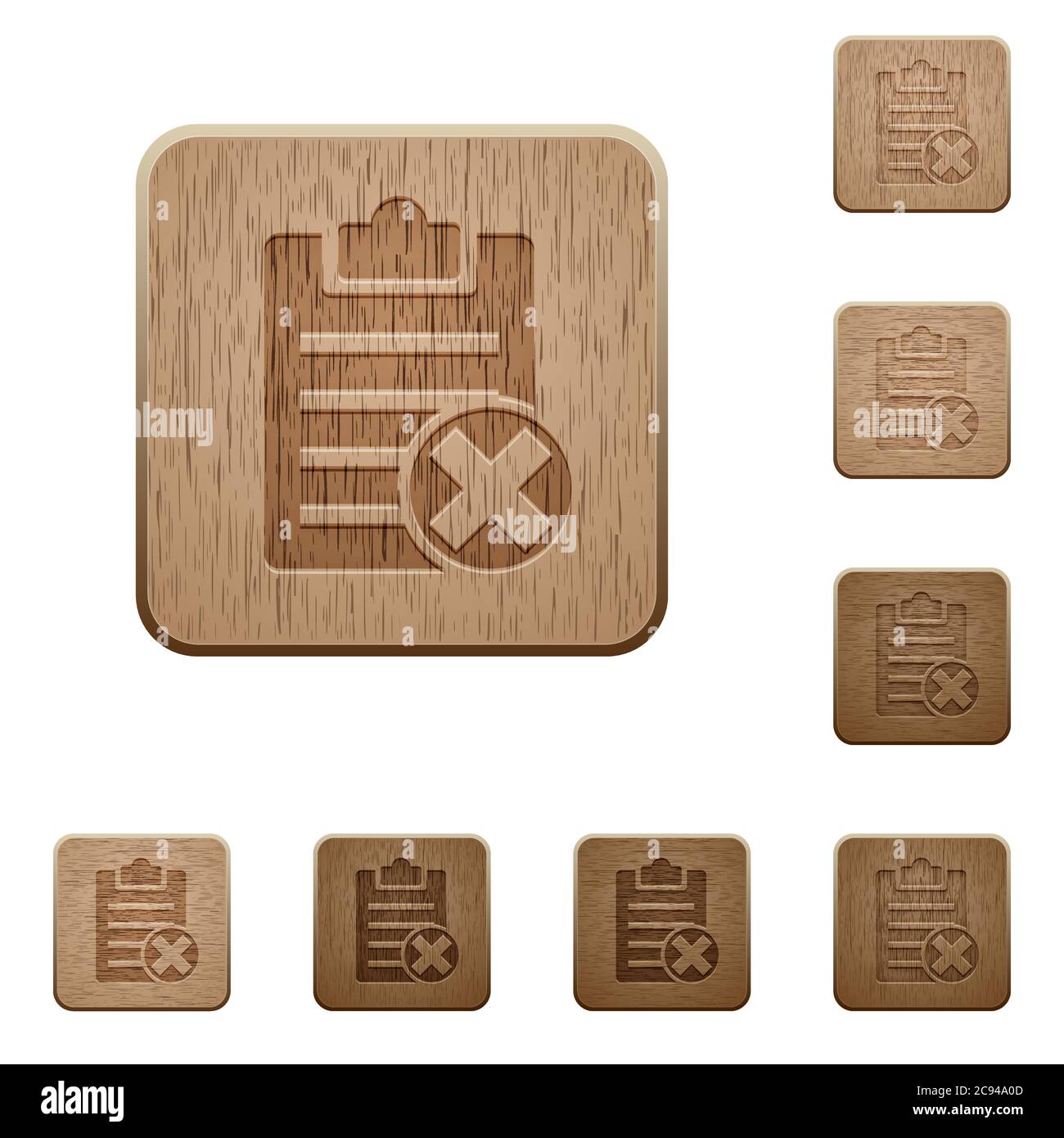 Note cancel on rounded square carved wooden button styles Stock Vector