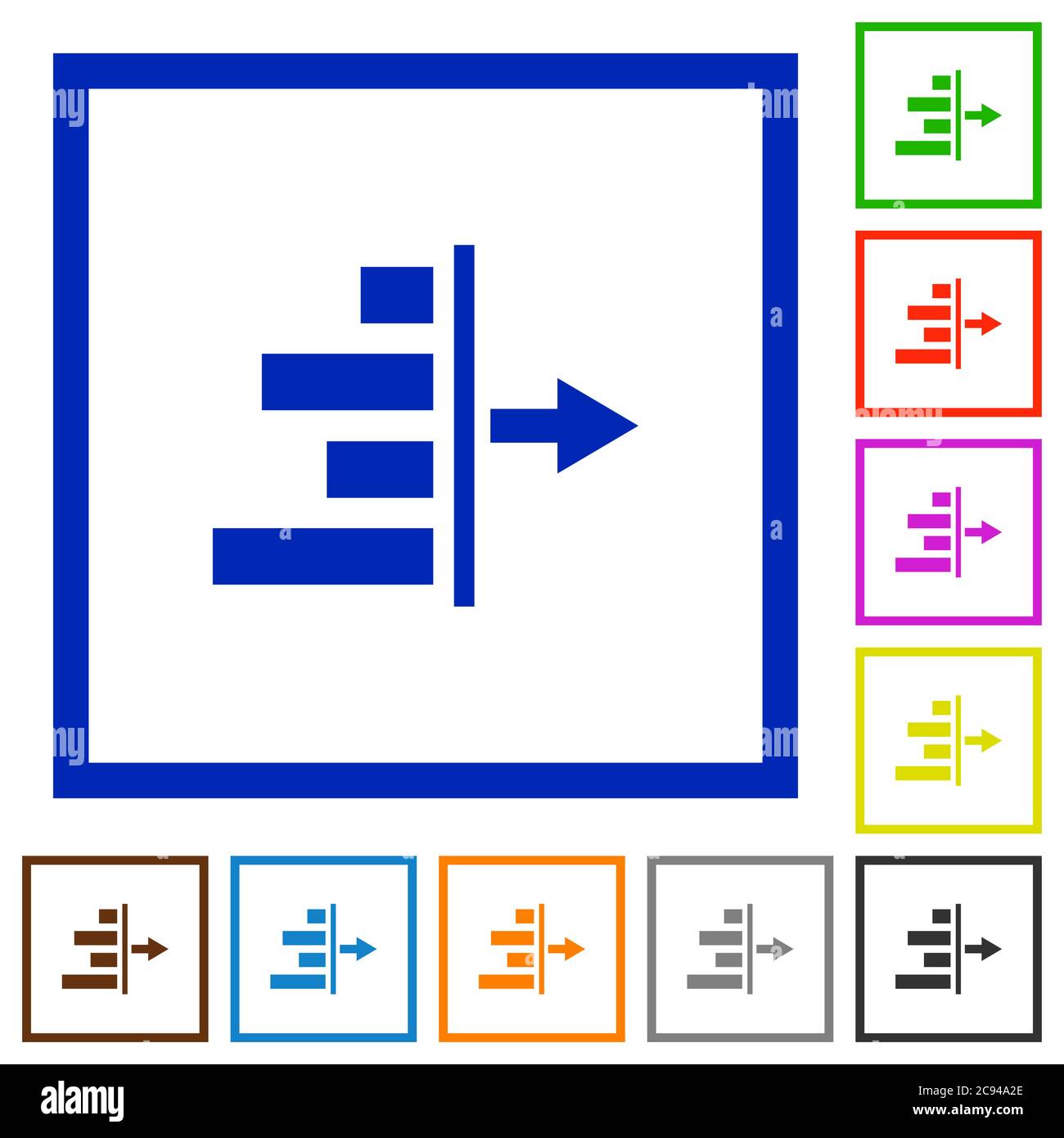 Decrease right indentation of content flat color icons in square frames on white background Stock Vector