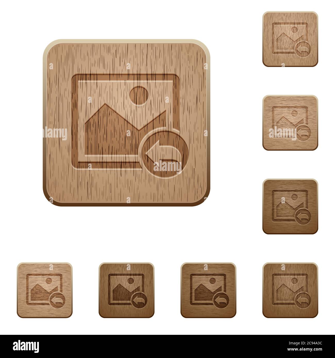 Undo image changes on rounded square carved wooden button styles Stock Vector