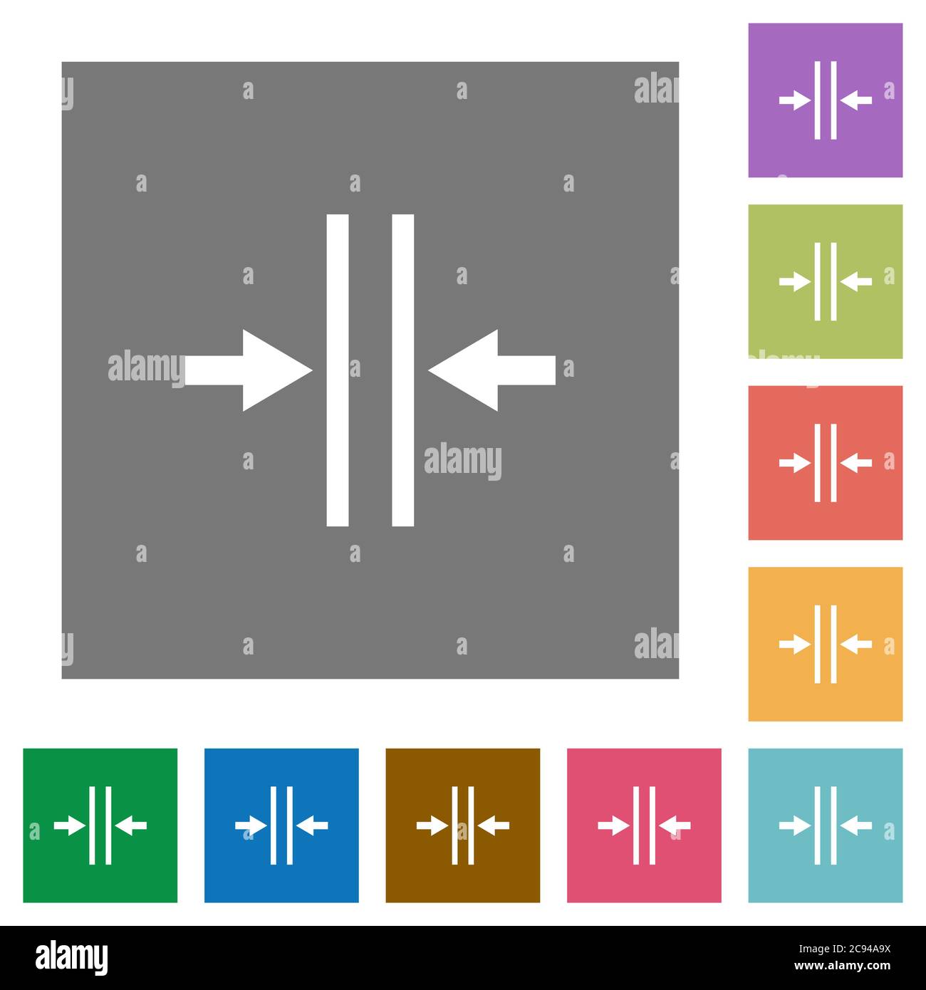 Adjust text column gutter flat icons on simple color square backgrounds Stock Vector