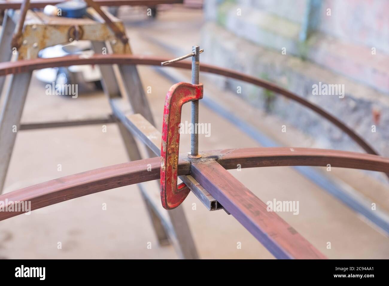 C-Clamp, workpieces C-shaped can be used for both wood and steel. Stock Photo