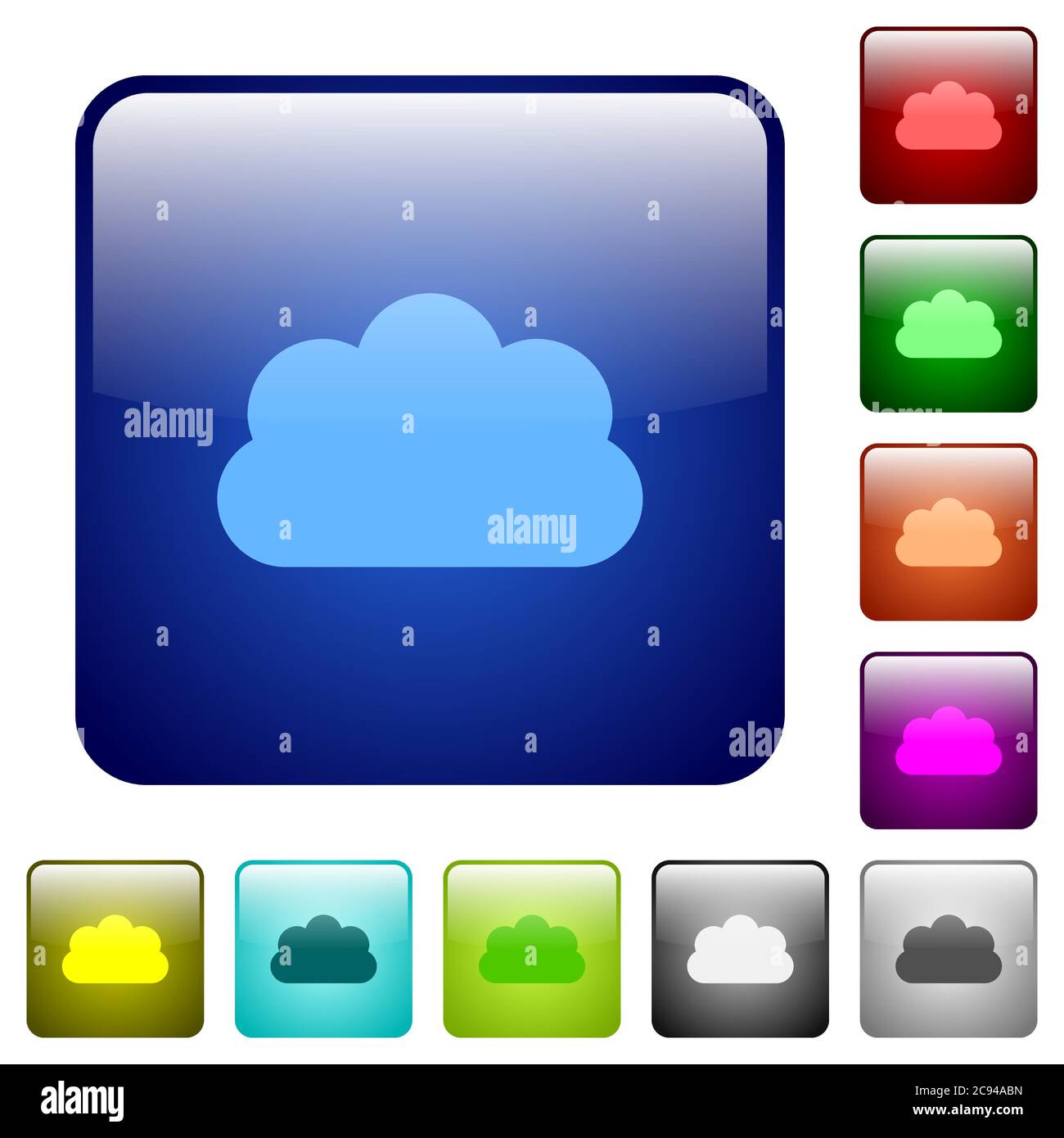 Cloud icons in rounded square color glossy button set Stock Vector