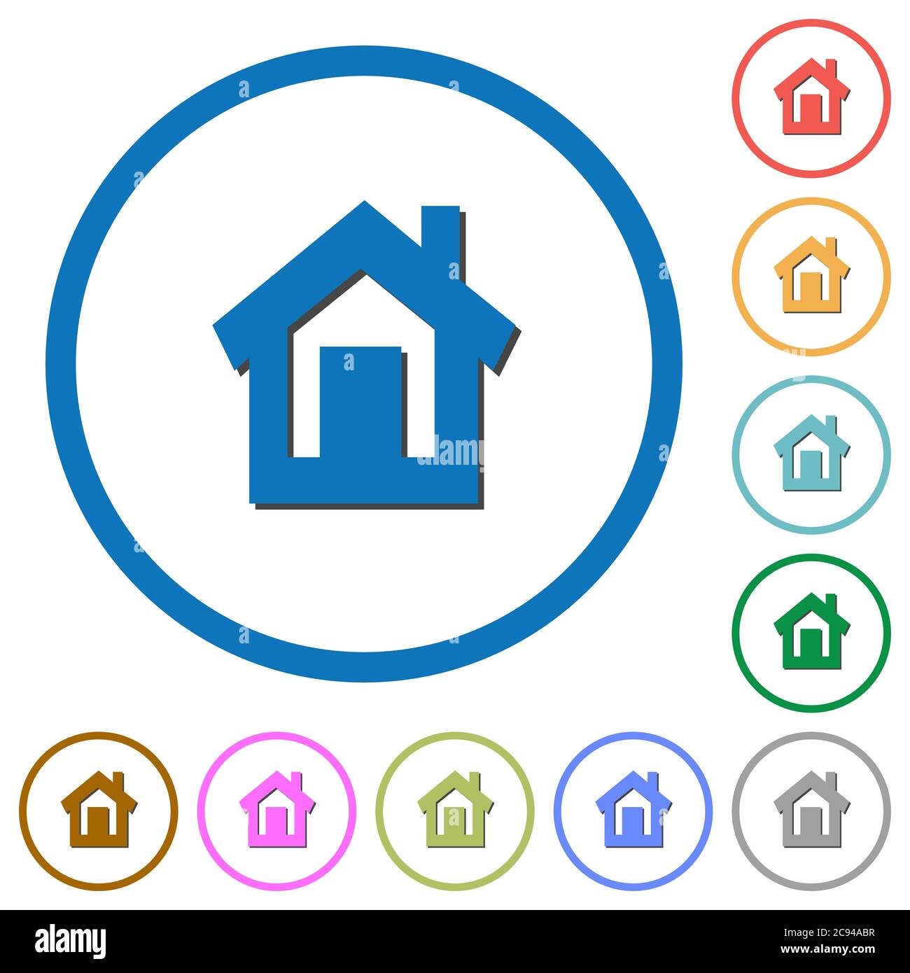 Home flat color vector icons with shadows in round outlines on white background Stock Vector