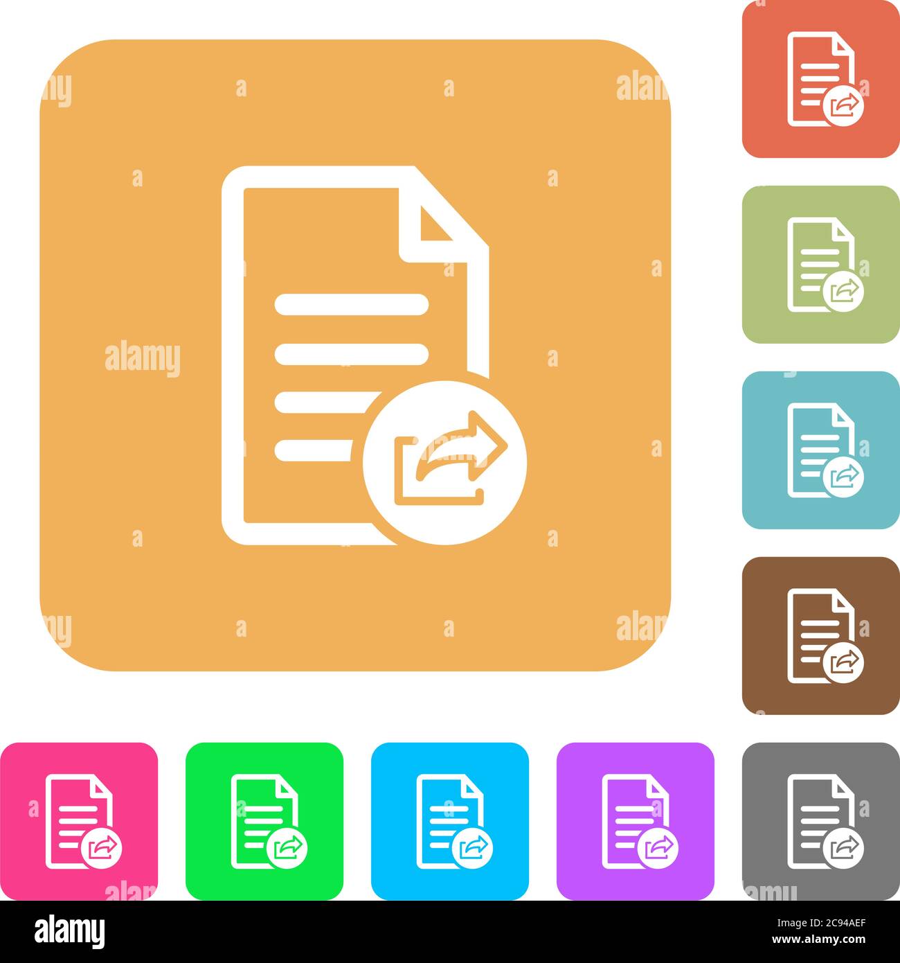 Export document flat icons on rounded square vivid color backgrounds. Stock Vector