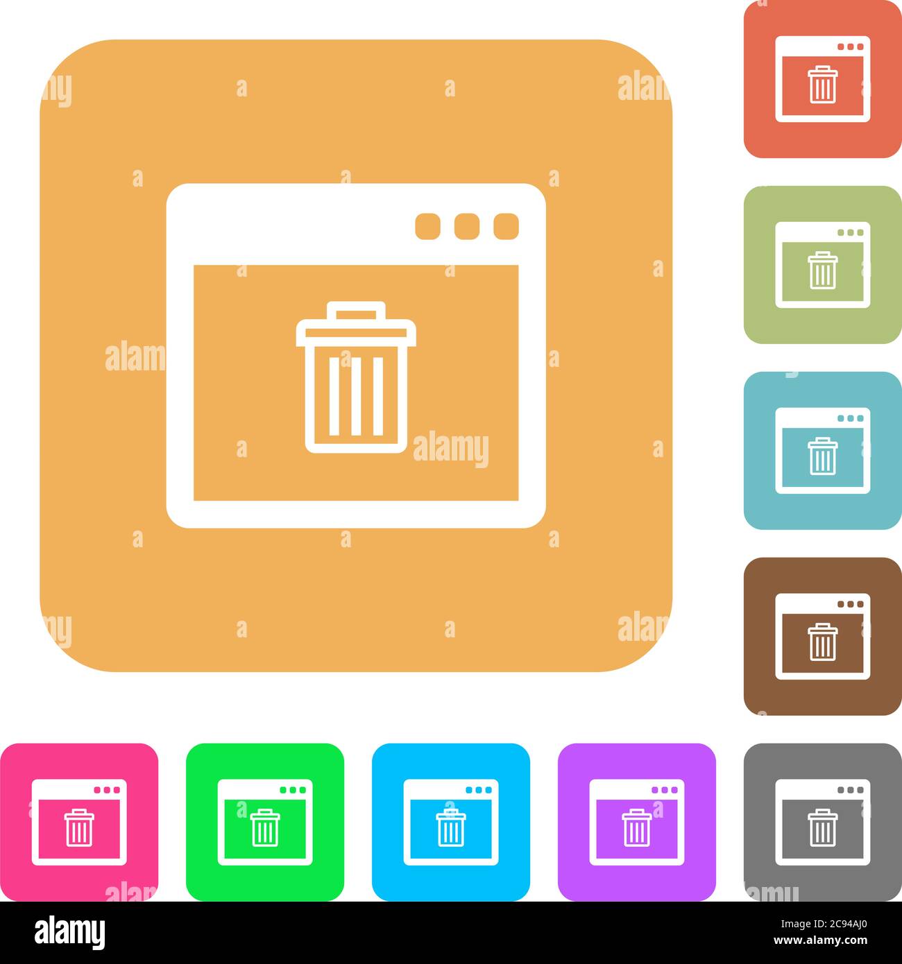 Application delete flat icons on rounded square vivid color backgrounds. Stock Vector