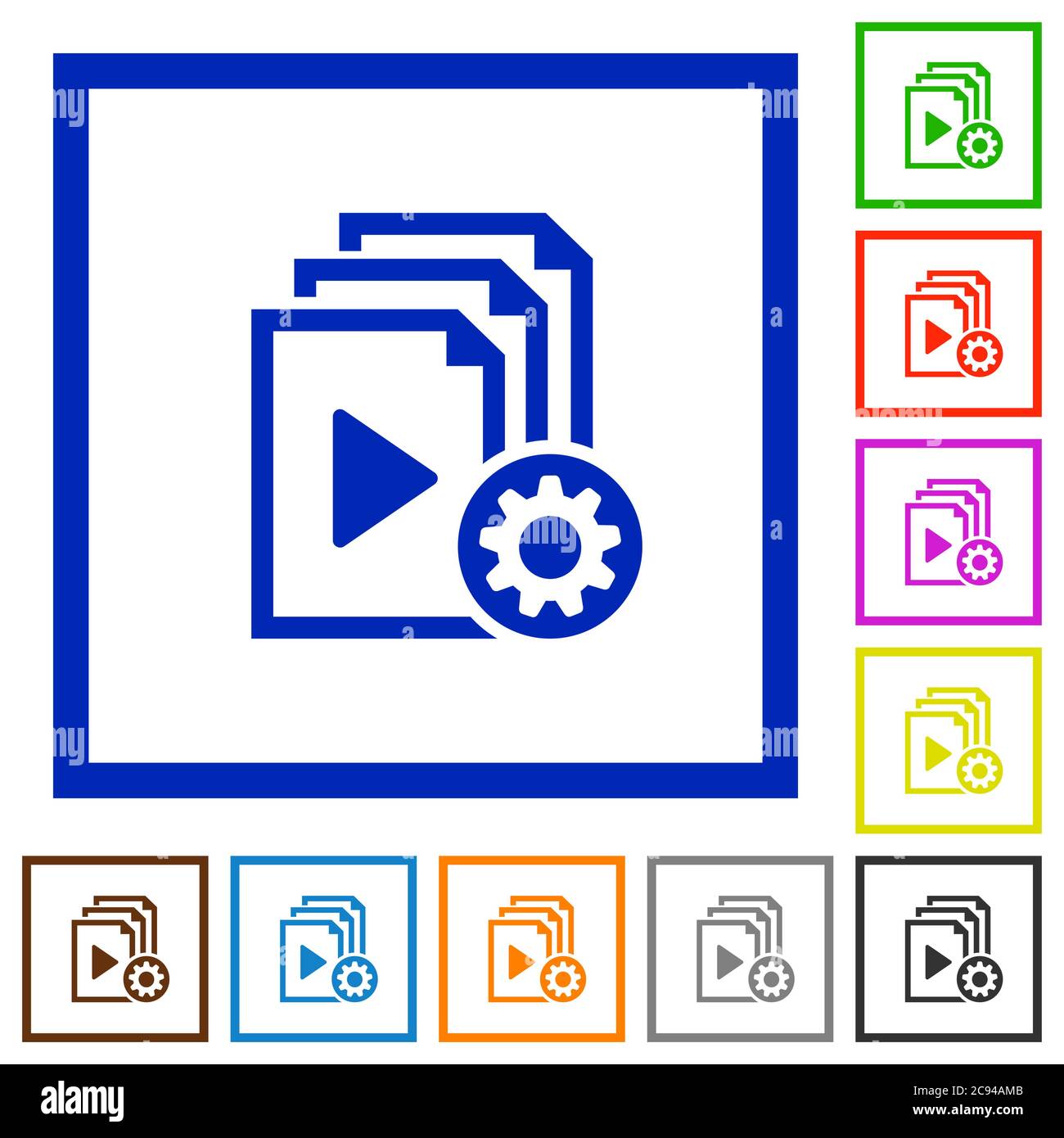Playlist settings flat color icons in square frames on white background Stock Vector