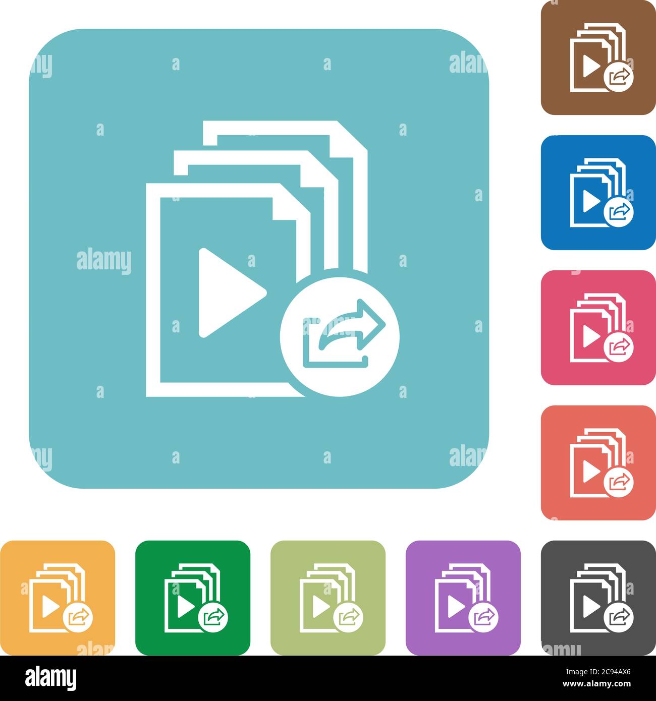 Export playlist white flat icons on color rounded square backgrounds Stock Vector