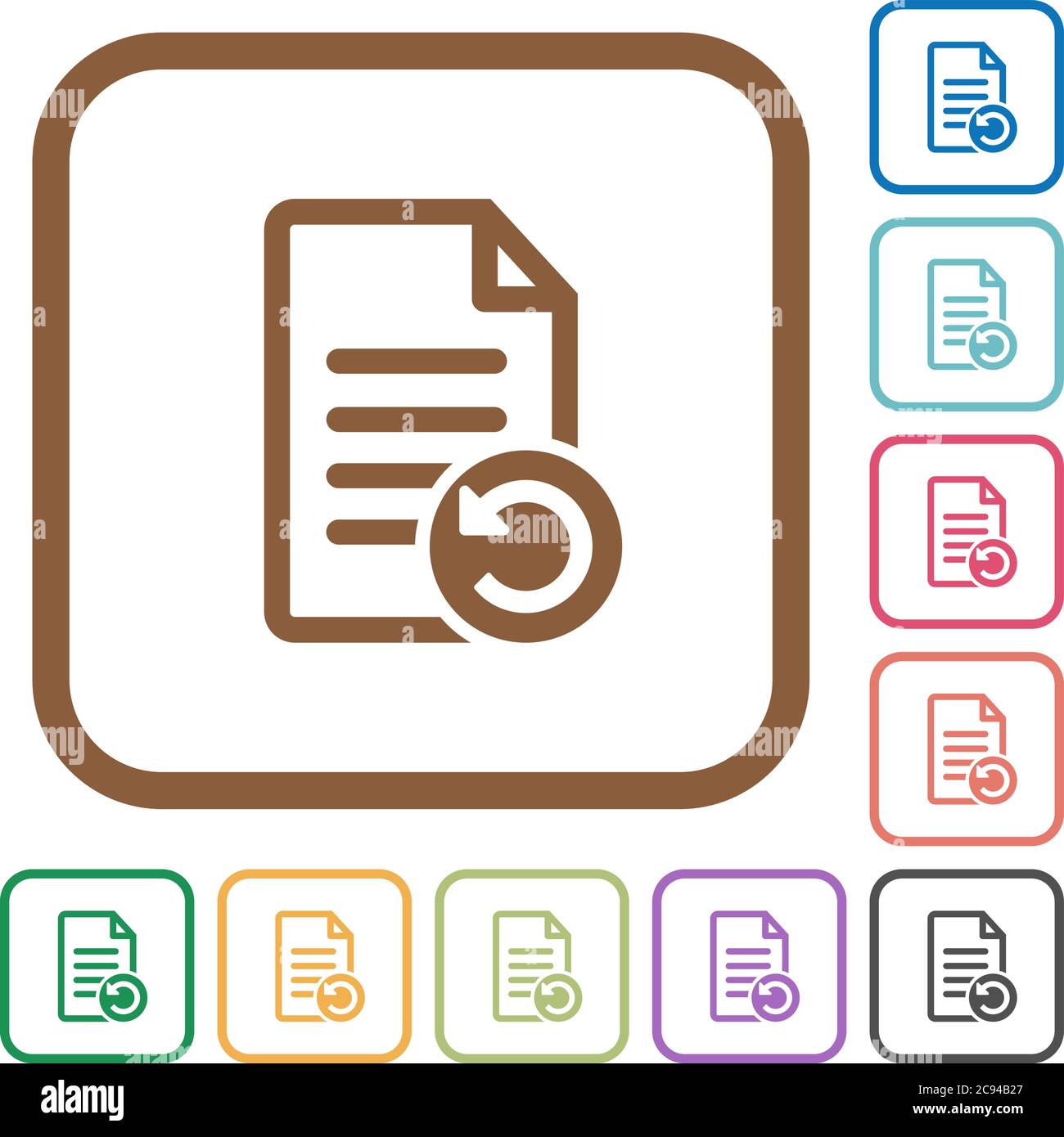 Undo document changes simple icons in color rounded square frames on white background Stock Vector