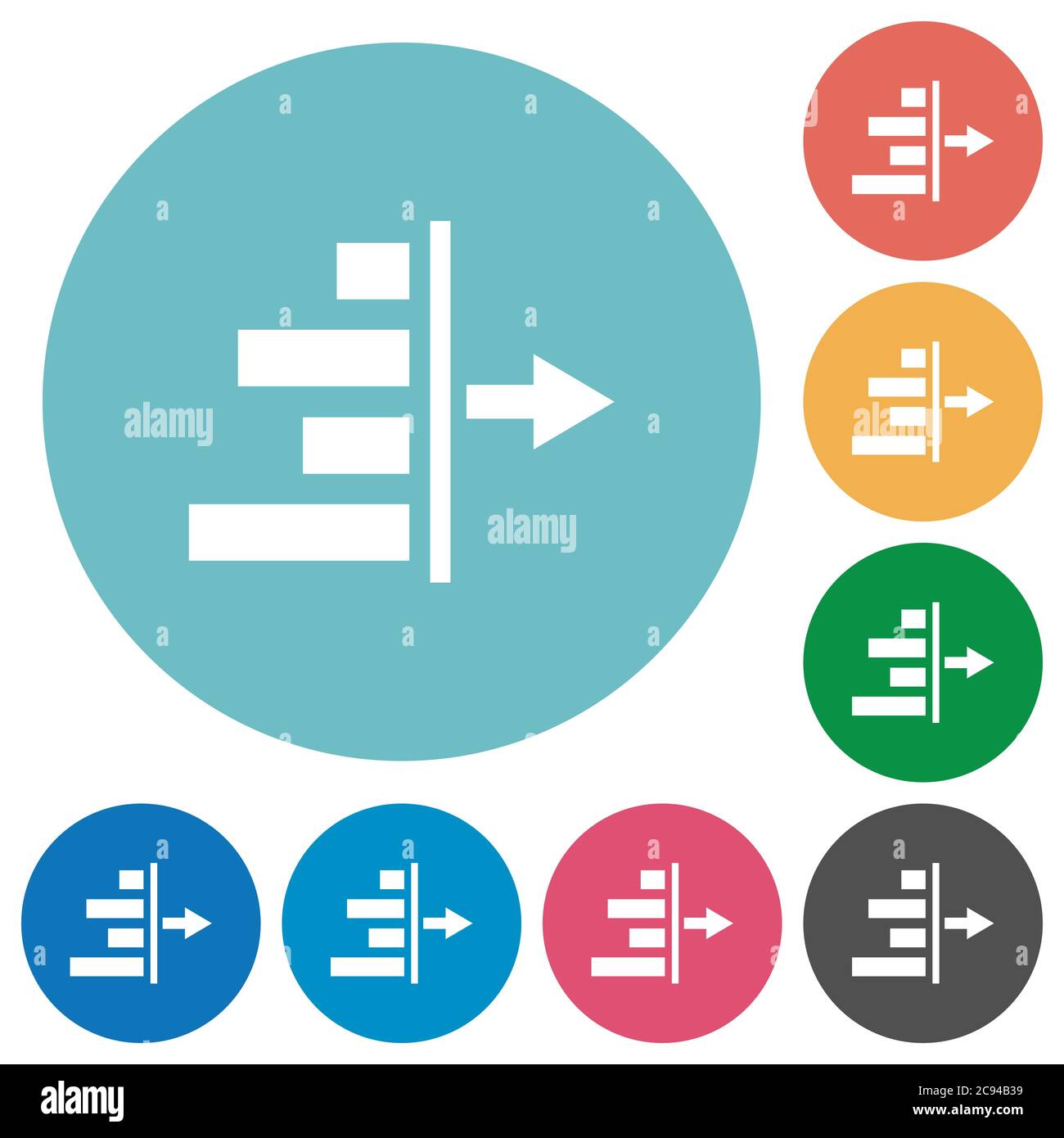Decrease right indentation of content flat white icons on round color backgrounds Stock Vector