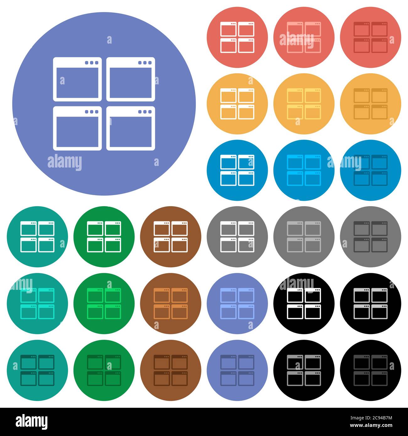 Mosaic window view mode multi colored flat icons on round backgrounds ...