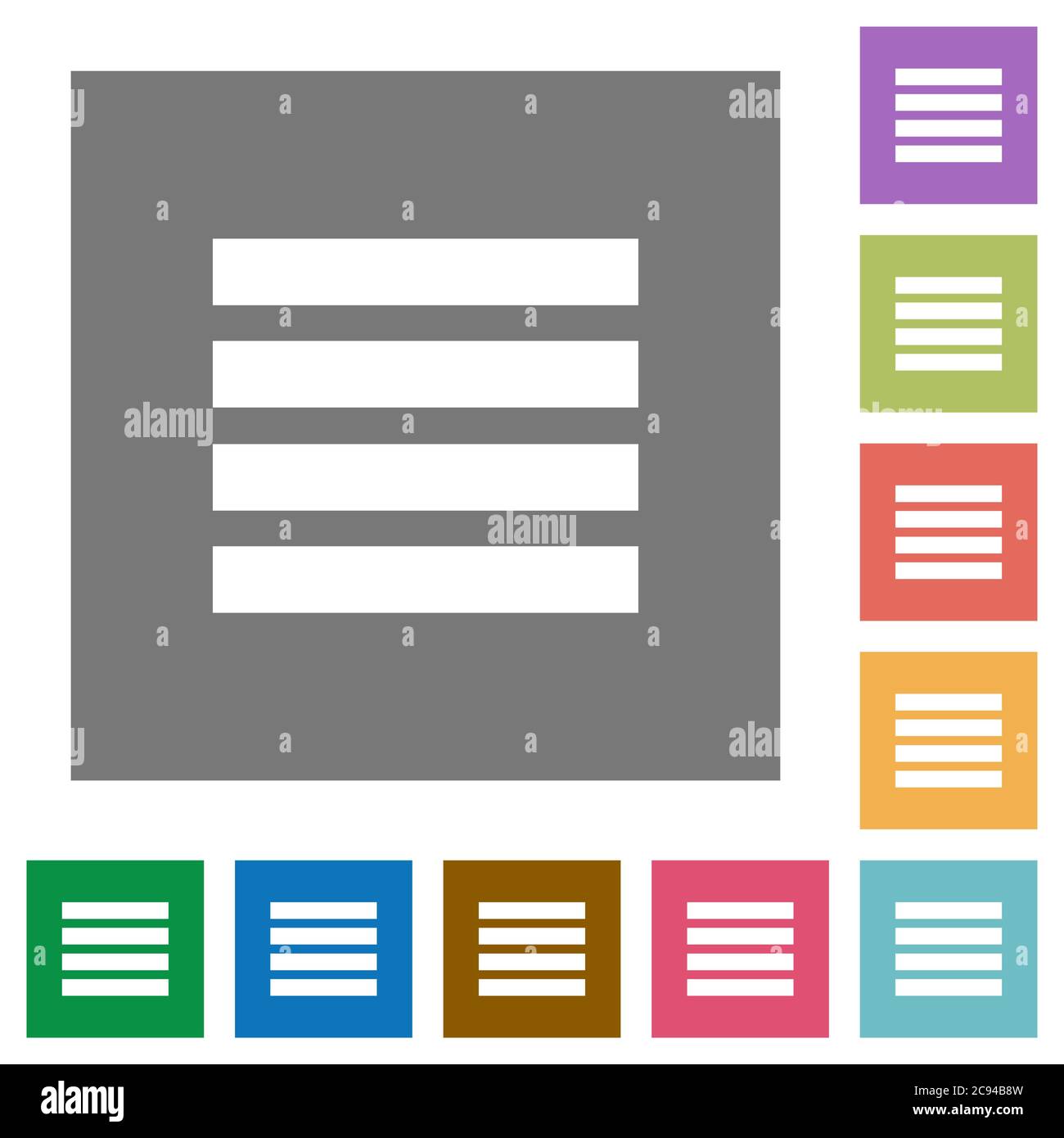 Text align justify flat icons on simple color square backgrounds Stock ...