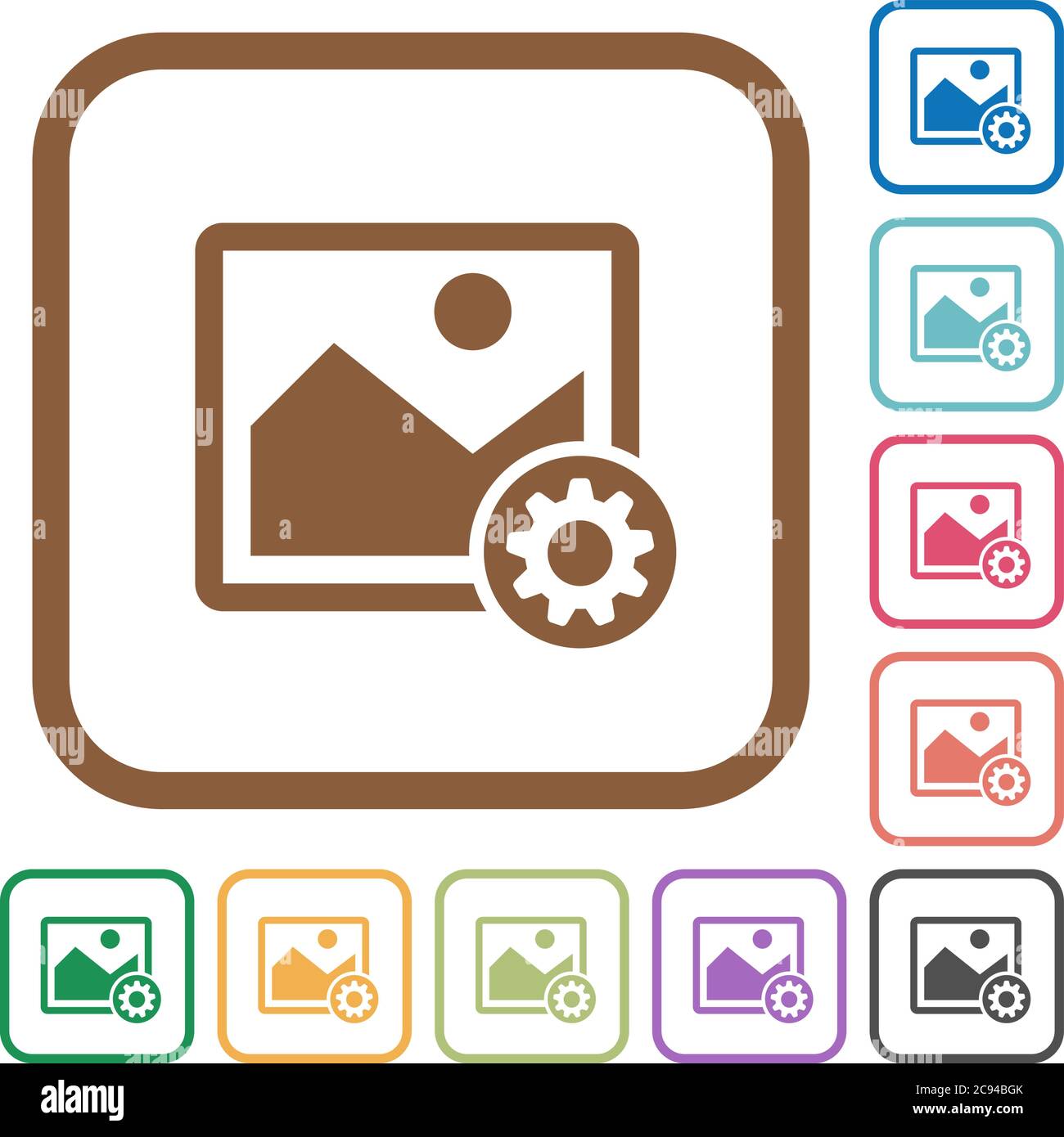 Image settings simple icons in color rounded square frames on white ...