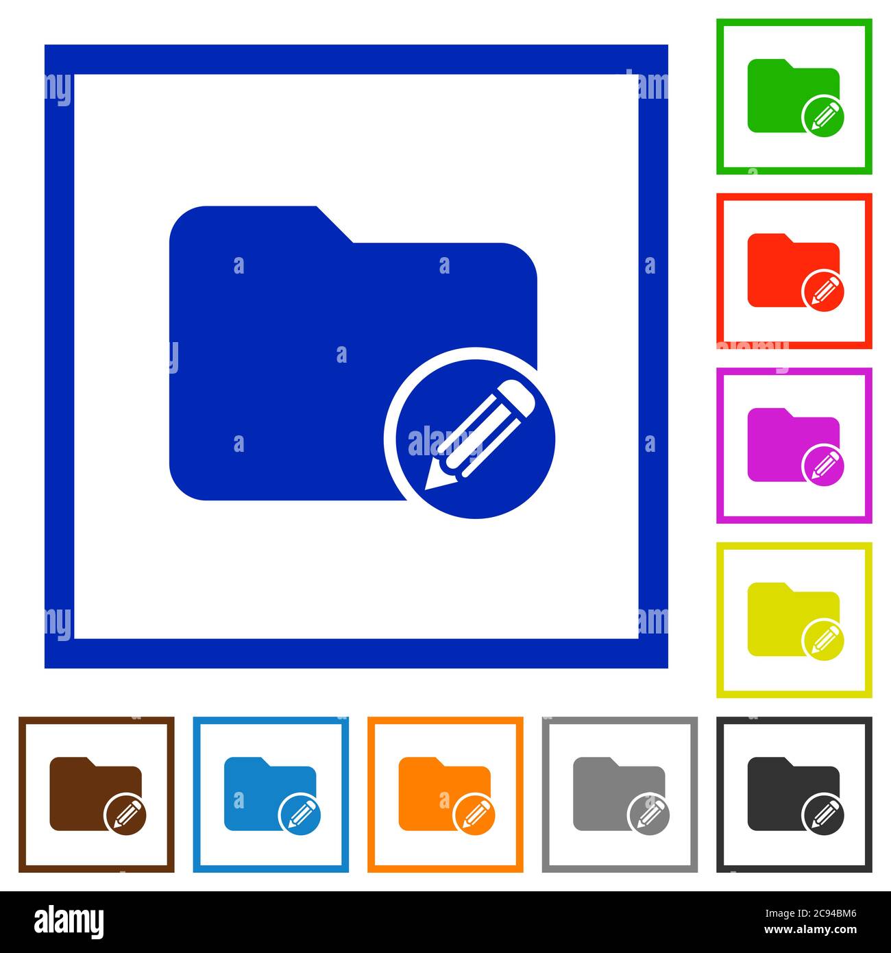 Edit directory flat color icons in square frames on white background Stock Vector
