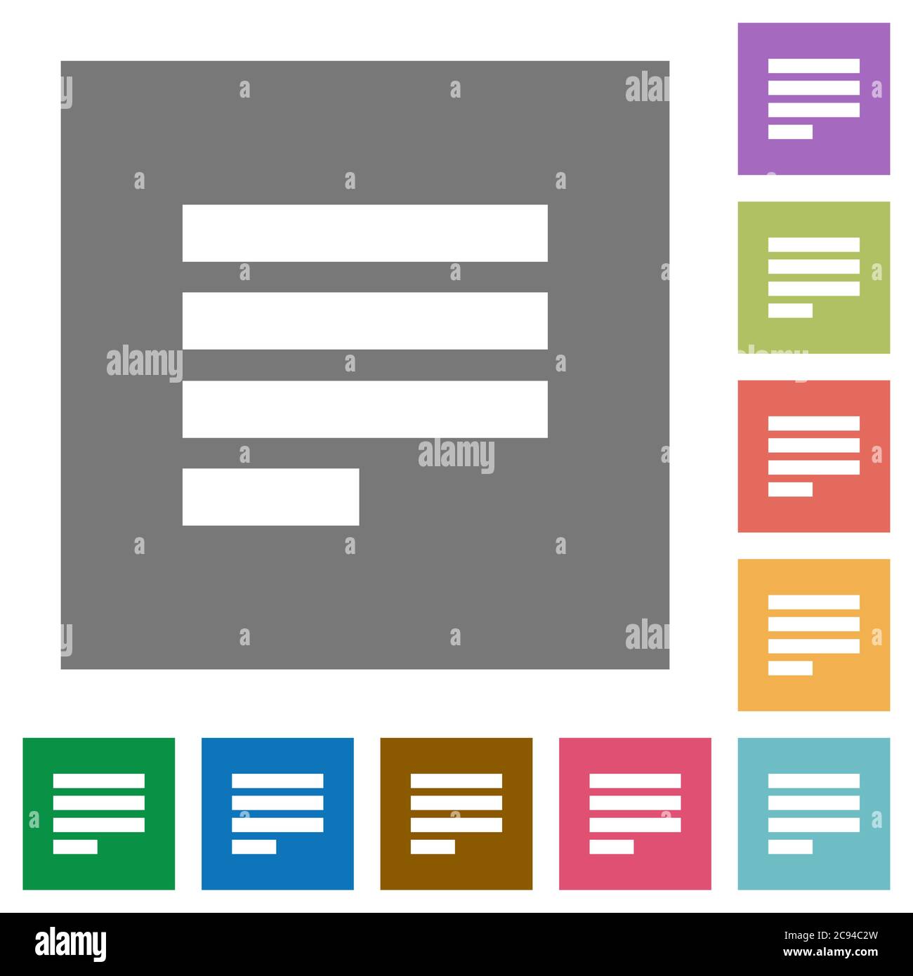 Text align justify last row left flat icons on simple color square ...