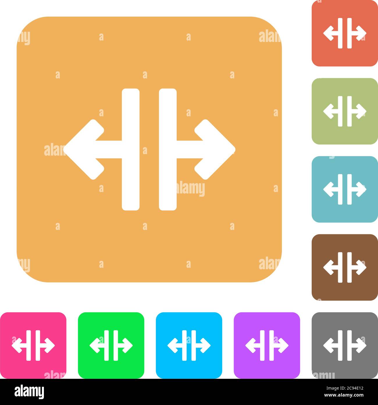 Vertical split tool flat icons on rounded square vivid color backgrounds. Stock Vector