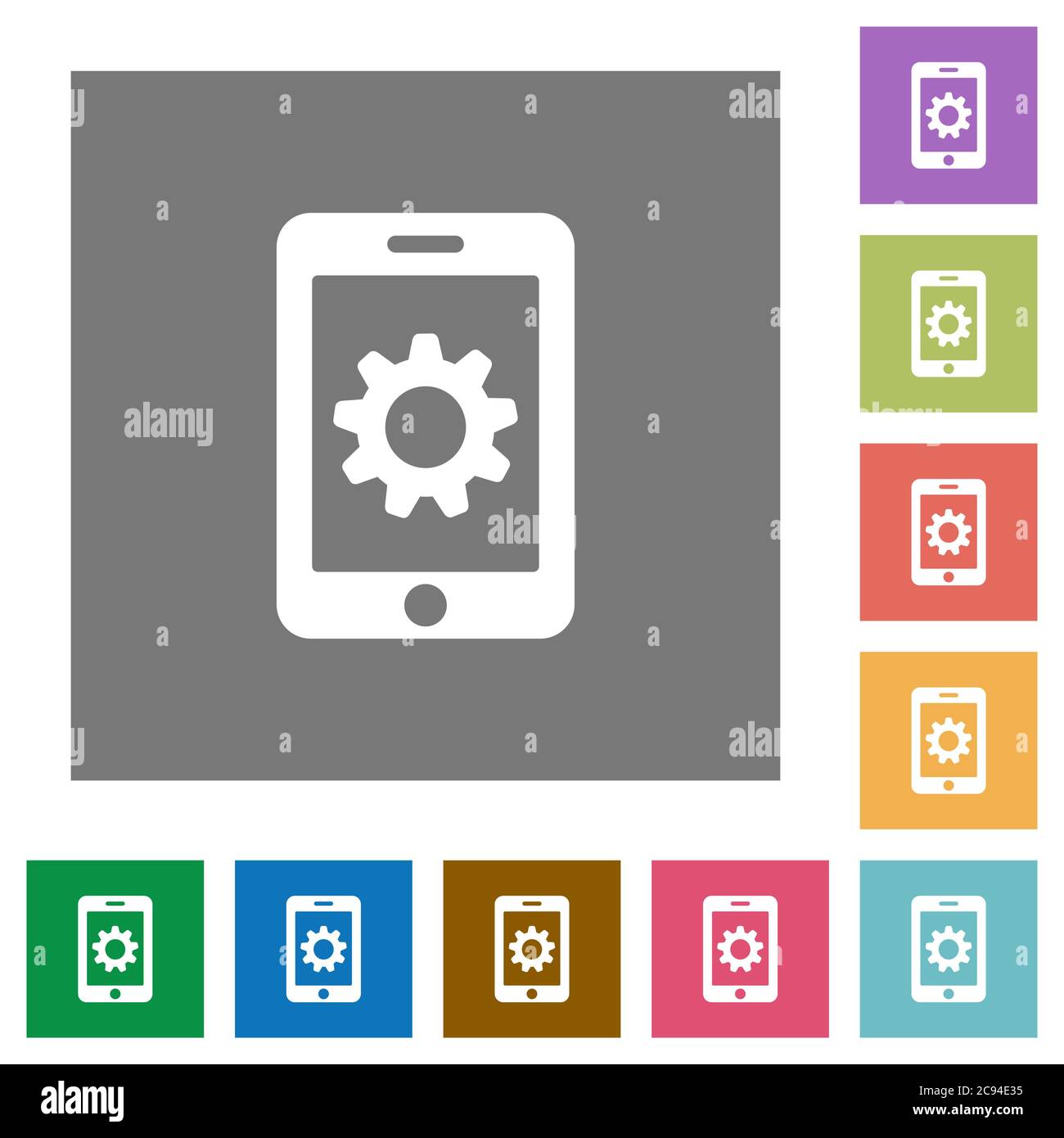 Mobile settings flat icons on simple color square backgrounds Stock ...