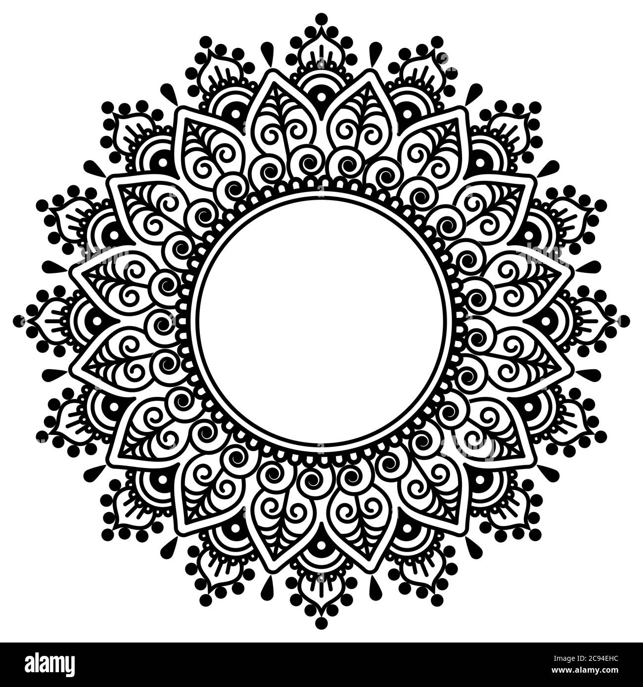 Mehndi Indian henna tatoo vector mandala design - traditional geometric pattern popular in India and Pakistan Stock Vector