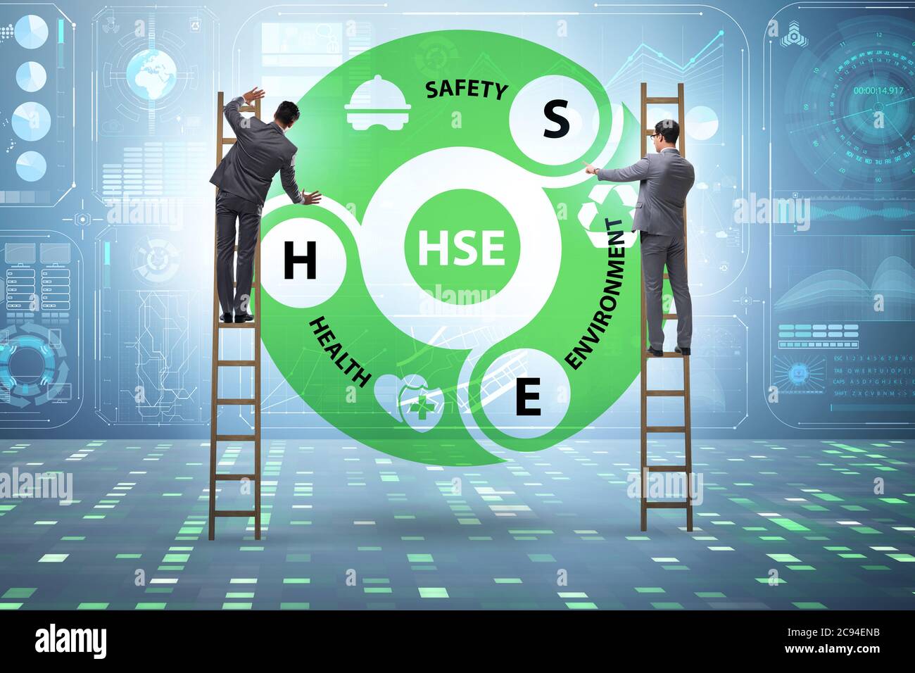 HSE concept for health safety environment with the businessman Stock ...