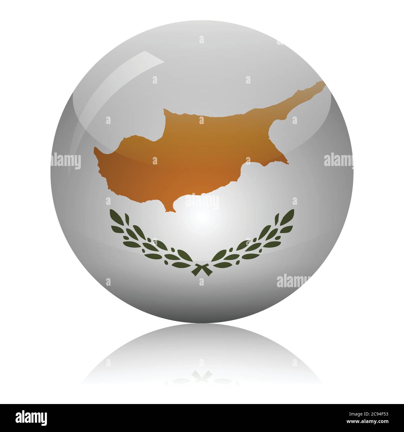 Cyprus flag glass ball on light mirror surface vector illustration