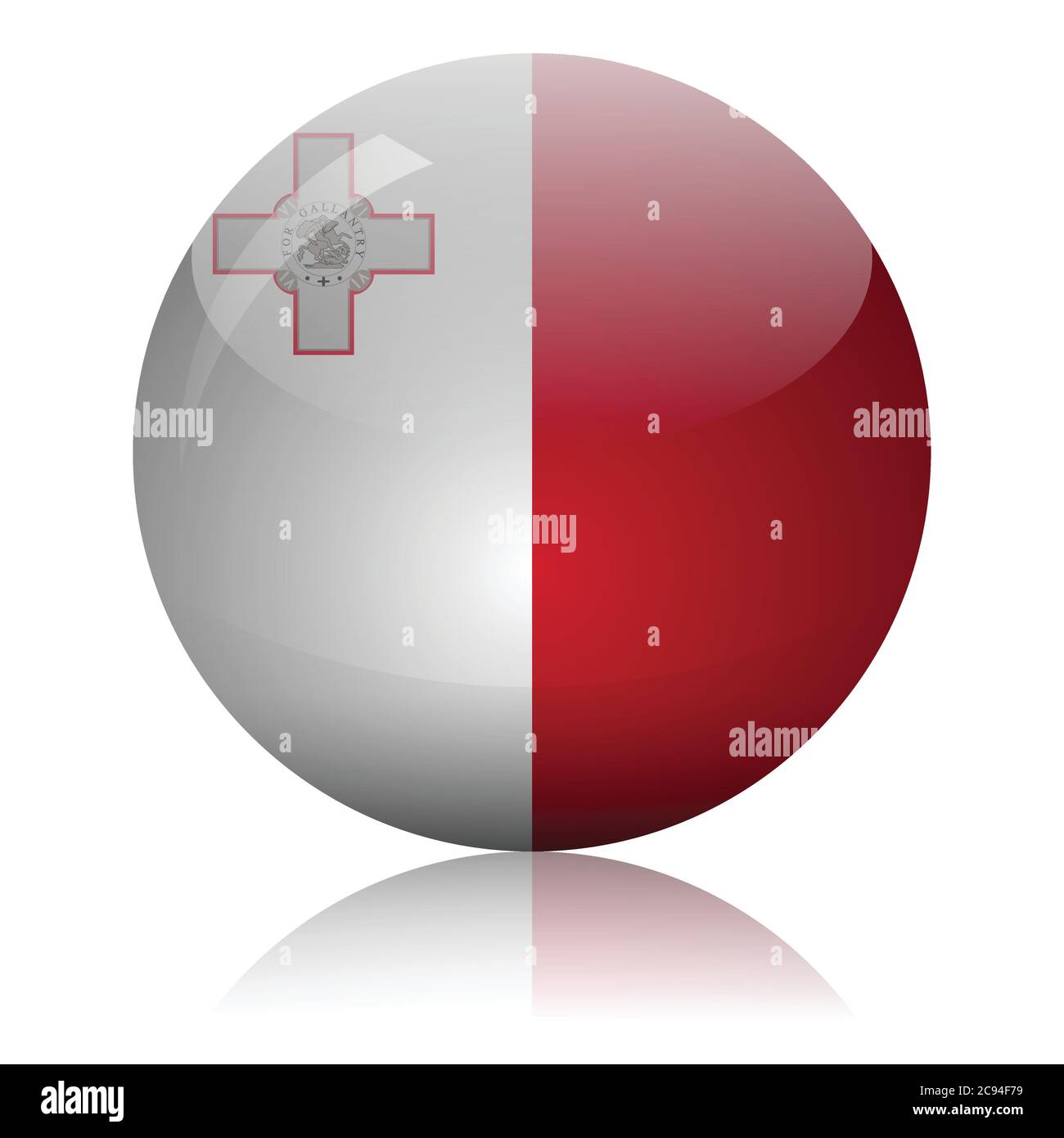 Malta flag glass ball on light mirror surface vector illustration Stock