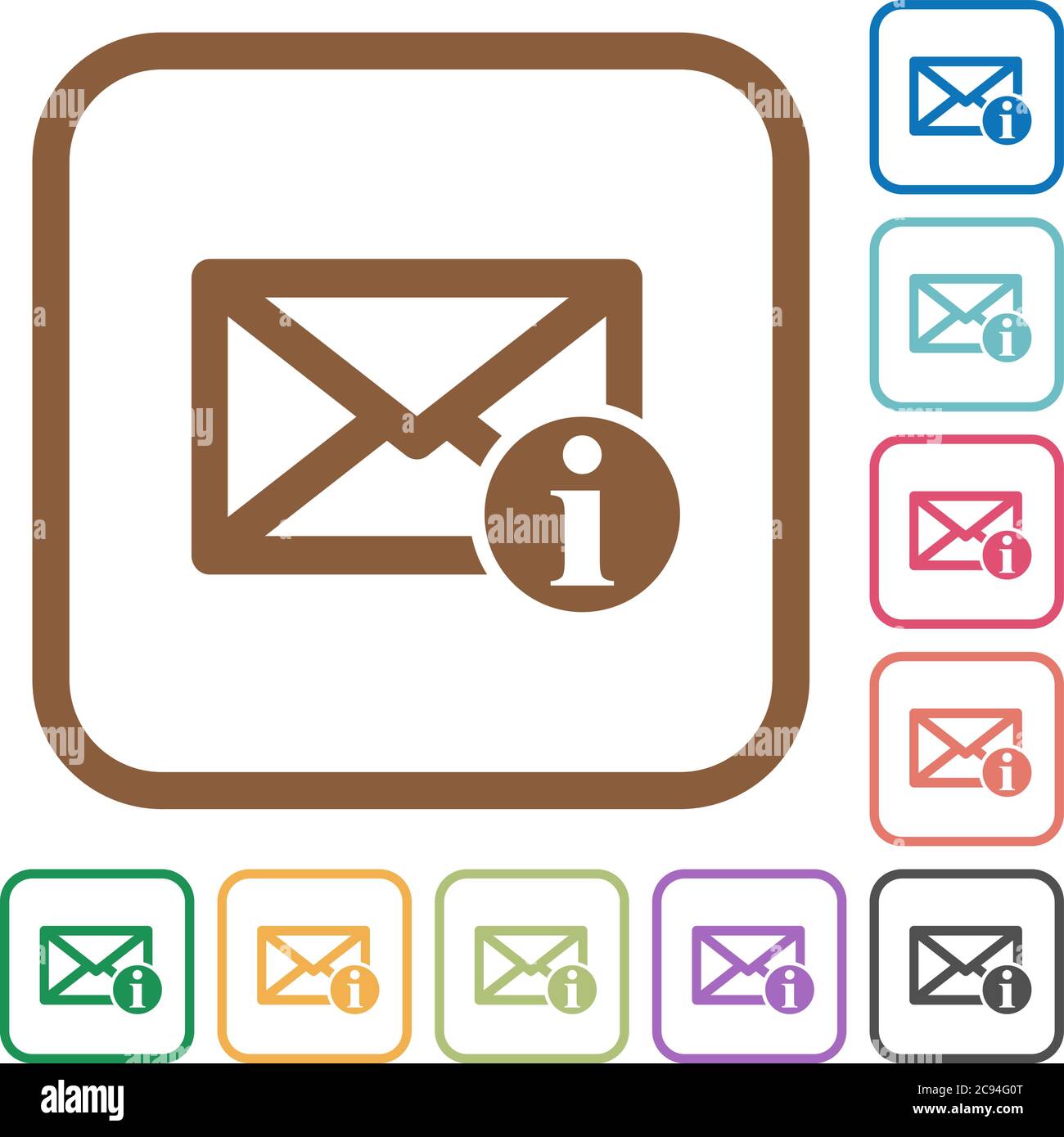 Mail information simple icons in color rounded square frames on white background Stock Vector