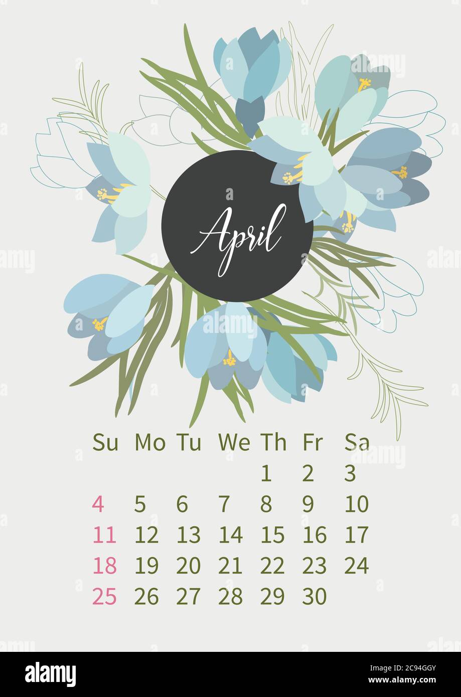 Flower Calendar 2021 with bouquets of flowers Stock Vector Image & Art