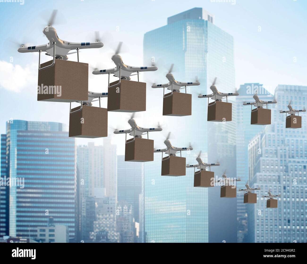 The drones in package delivery concept Stock Photo - Alamy