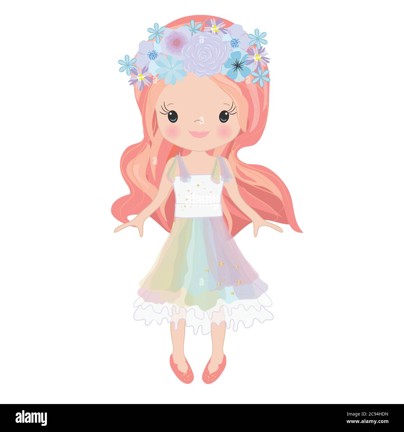 Vector Illustration Beautiful Cute Little Girl Stock Vector Image & Art ...